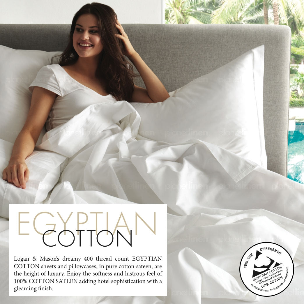 Luxury 400 Thread Count Egyptian Cotton Sateen Sheet Set - Queen Size Bedding by Logan & Mason - Soft Breathable Cooling Sheets for Hotel Comfort at Home