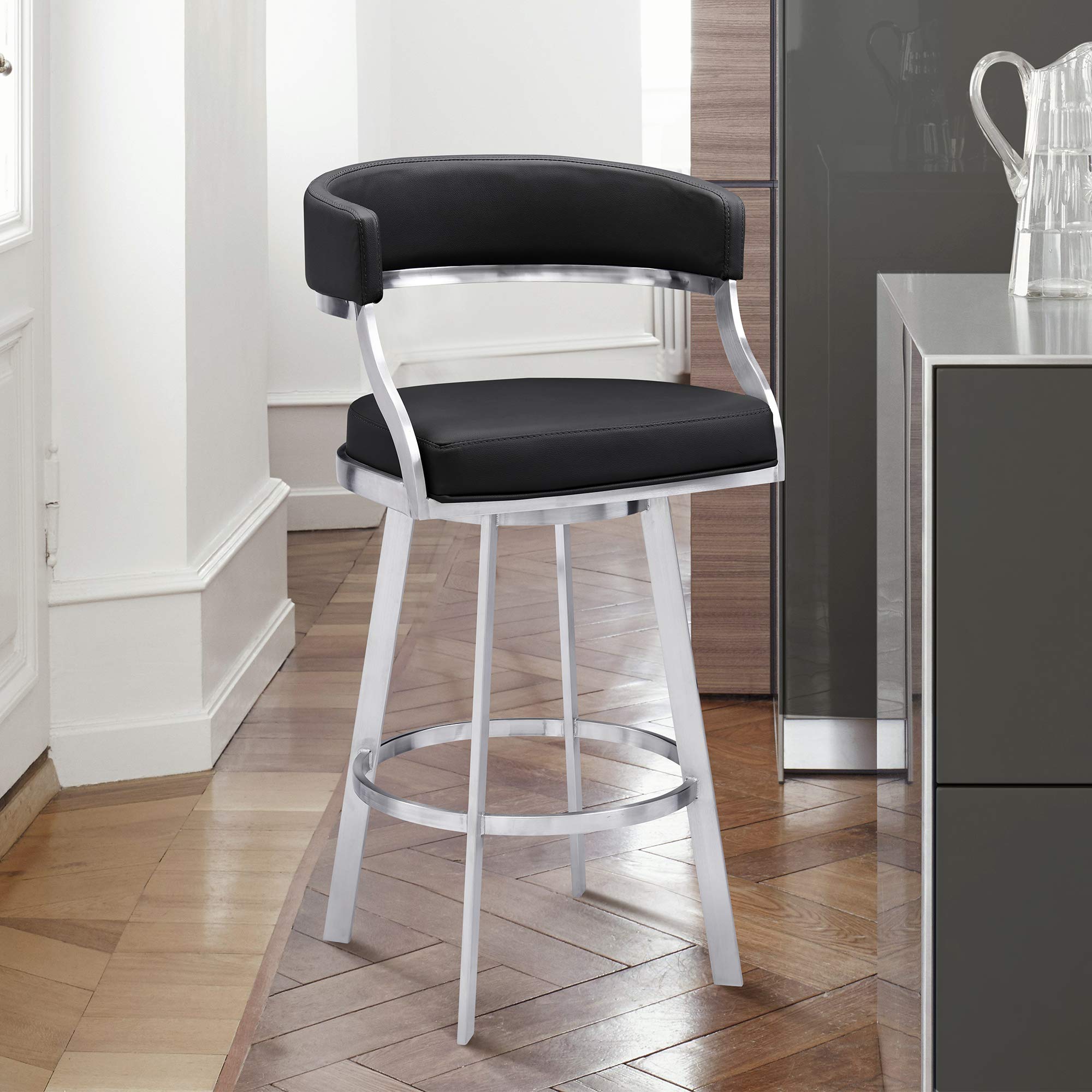 Naveah Black Bar Stool - Modern Kitchen Counter Height Stool with Back Support - Perfect for Home Bar, Kitchen Island & Breakfast Nook