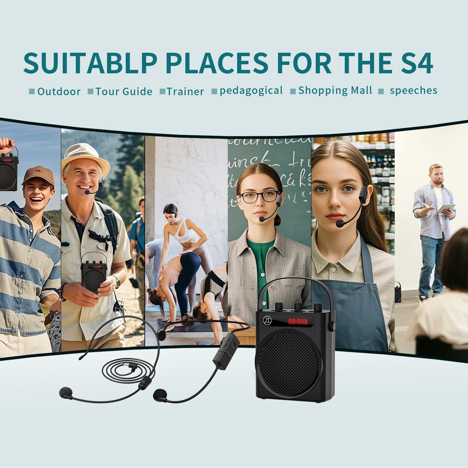SAINTLARK S4 Bluetooth 5.3 Voice Amplifier - 30W Wireless & Wired Microphone Headset with 3500mAh Rechargeable Battery for Teachers, Trainers, Yoga Instructors, Public Speakers - Perfect for Classrooms, Gyms, Meetings & Outdoor Events