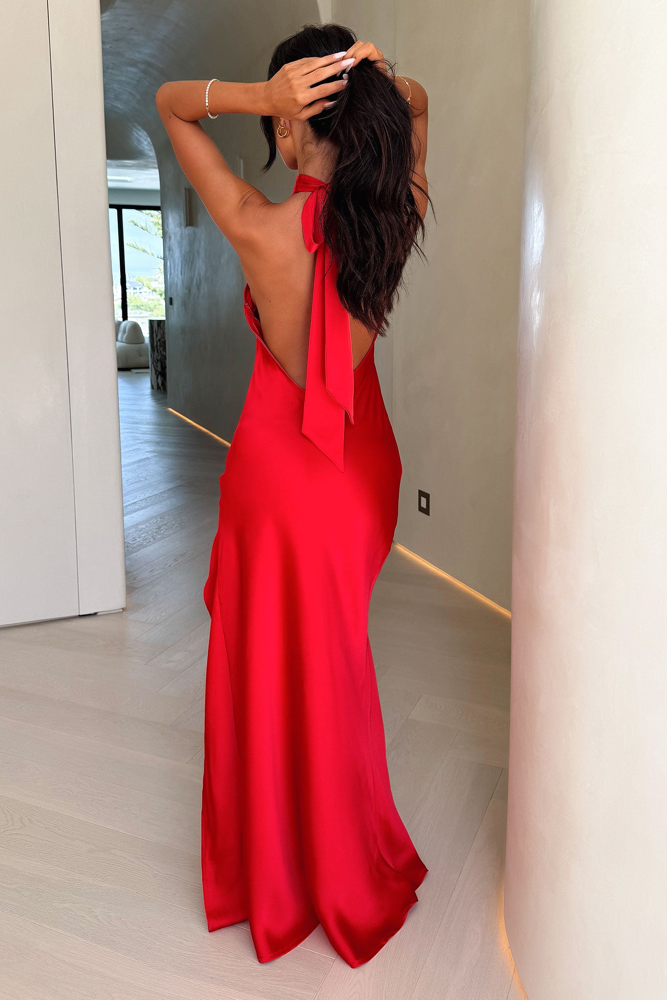 Darby High Neck Maxi Dress for Women - Elegant Long Sleeve Flowy Formal Gown in Red - Perfect for Weddings, Parties & Evening Events