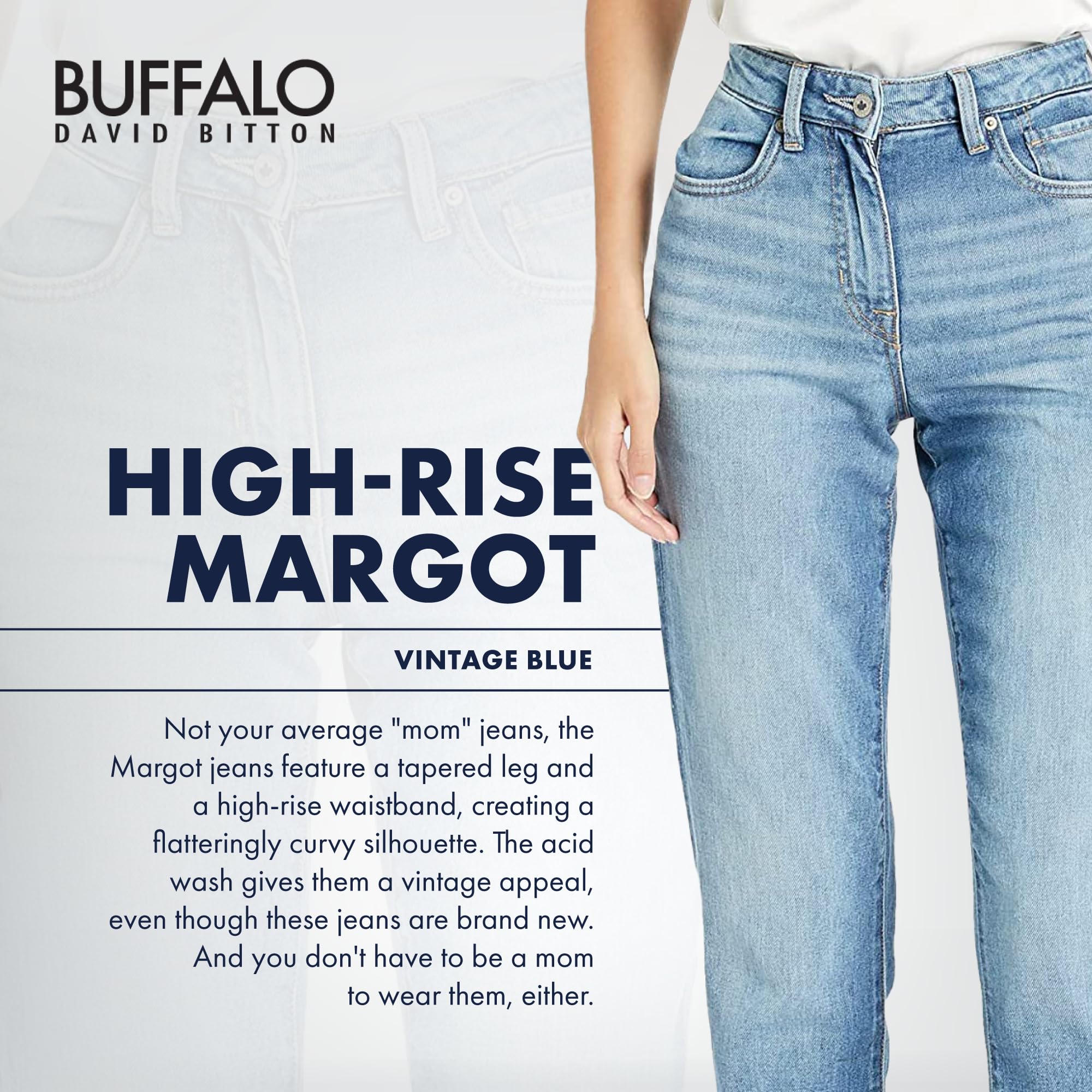 Buffalo David Bitton Women's Margot High Waisted Mom Jeans - Vintage Style Stretch Denim for Casual Wear & Everyday Comfort