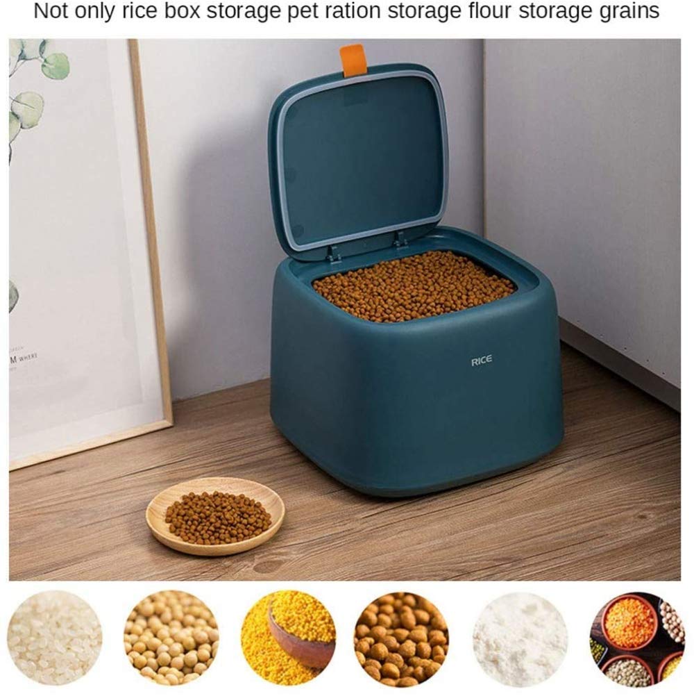 10kg Airtight Rice Storage Container with Silicone Seal - Plastic Food-Grade Cereal Dispenser & Flour Bin with Handle - Perfect for Rice, Cat Food, Grains & Bulk Dry Food Storage (Dark Blue)