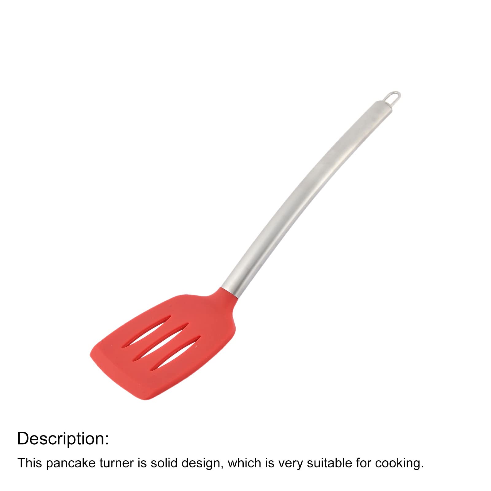 Non-Stick Silicone Pancake Turner Spatula - Heat Resistant, Slotted, Red & Silver - Perfect for Flipping Pancakes, Eggs & Burgers on Griddle or Skillet