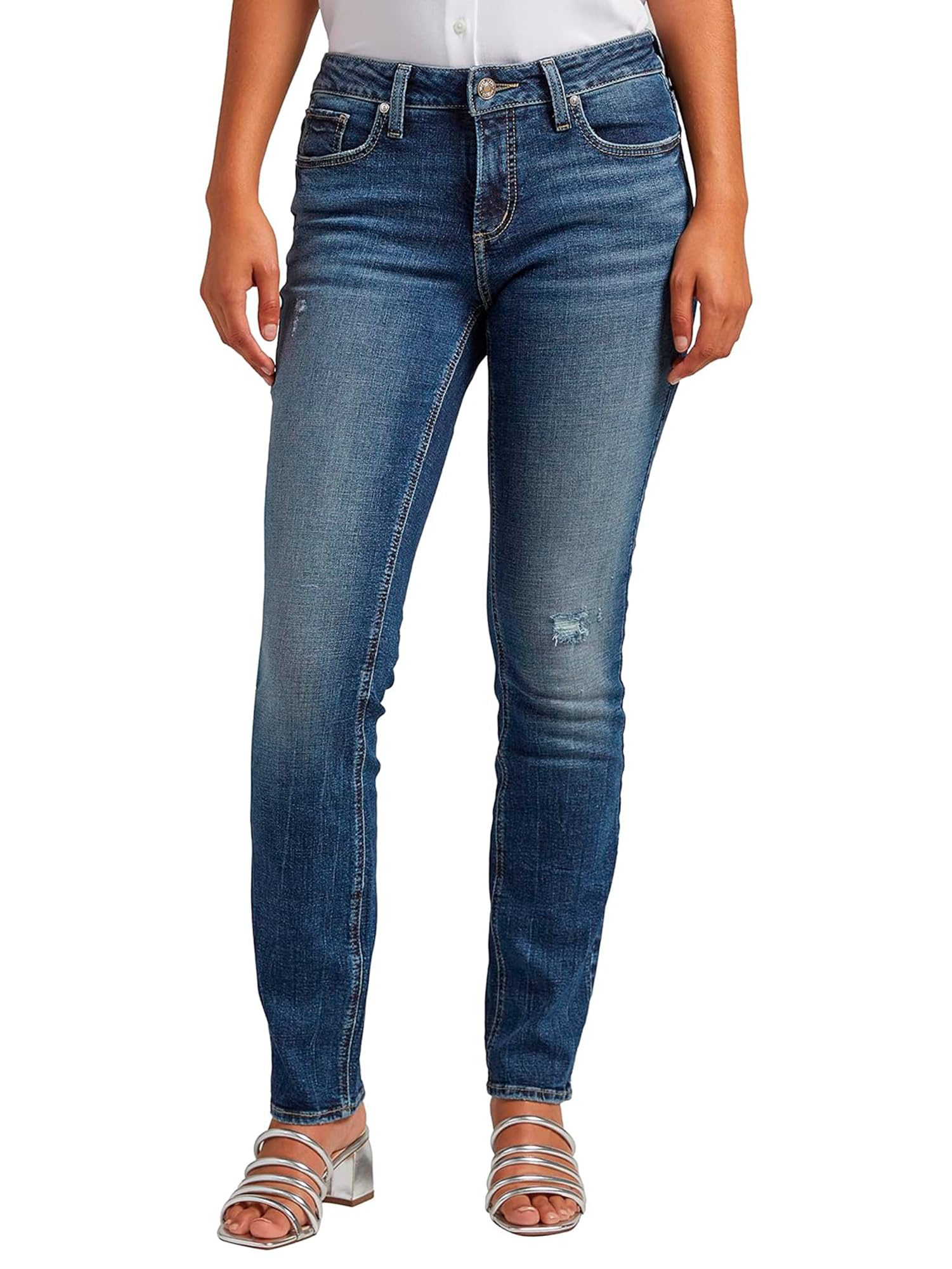 Silver Jeans Co. Women's Elyse Mid Rise Straight Leg Jeans - Classic Denim Pants for Casual Wear, Office & Everyday Outfits