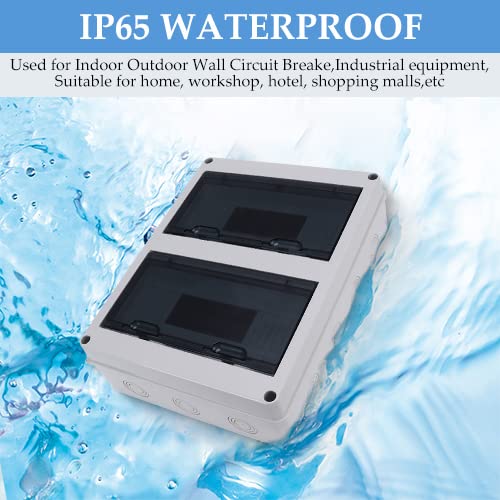 IP65 Rated 24-Way Waterproof Electrical Distribution Box - ABS Plastic Outdoor/Indoor Circuit Breaker Enclosure with DIN Rail (355x275x110mm) for Power Distribution, Solar Systems & Telecom Installations