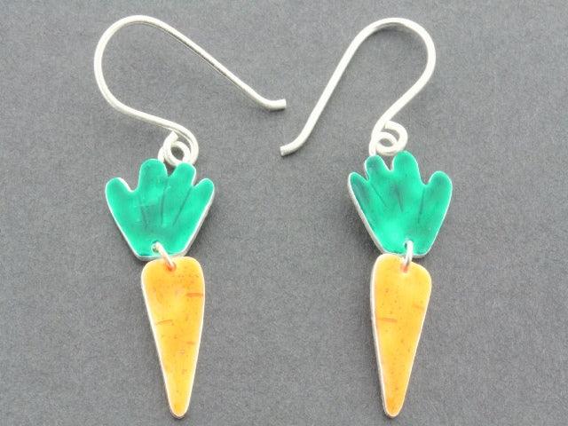2 Piece Sterling Silver Carrot Pendant Drop Earrings - Handcrafted Enamel Jewelry for Women, Gift for Easter, Spring Fashion Accessories