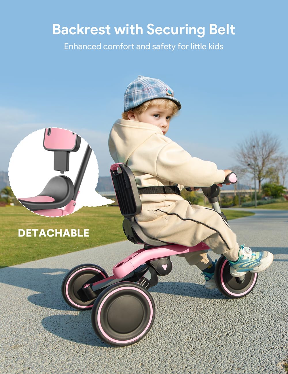 **Besrey 7-in-1 Toddler Tricycle for Kids 1-3 Years - Adjustable Push Handle & Canopy, Balance Bike & Ride-On Toy for Boys & Girls - Updated 2.0 Pink - Perfect for Indoor/Outdoor Play, Birthday Gifts & Learning to Ride**