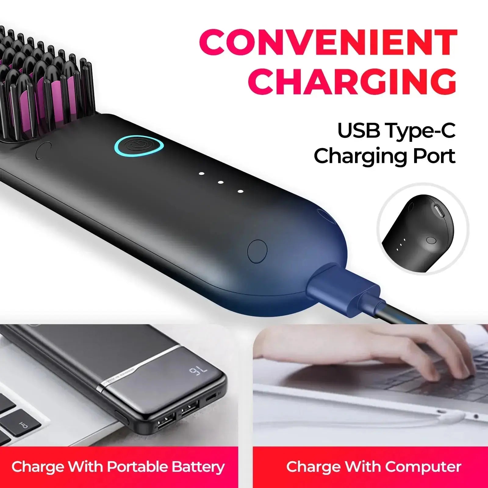 TYMO Portable Hair Straightener Brush - 2-in-1 Flat Iron & Styler for Smooth & Shiny Hair | Travel-Friendly, Fast Heating | Perfect for Home, Salon & On-The-Go Styling