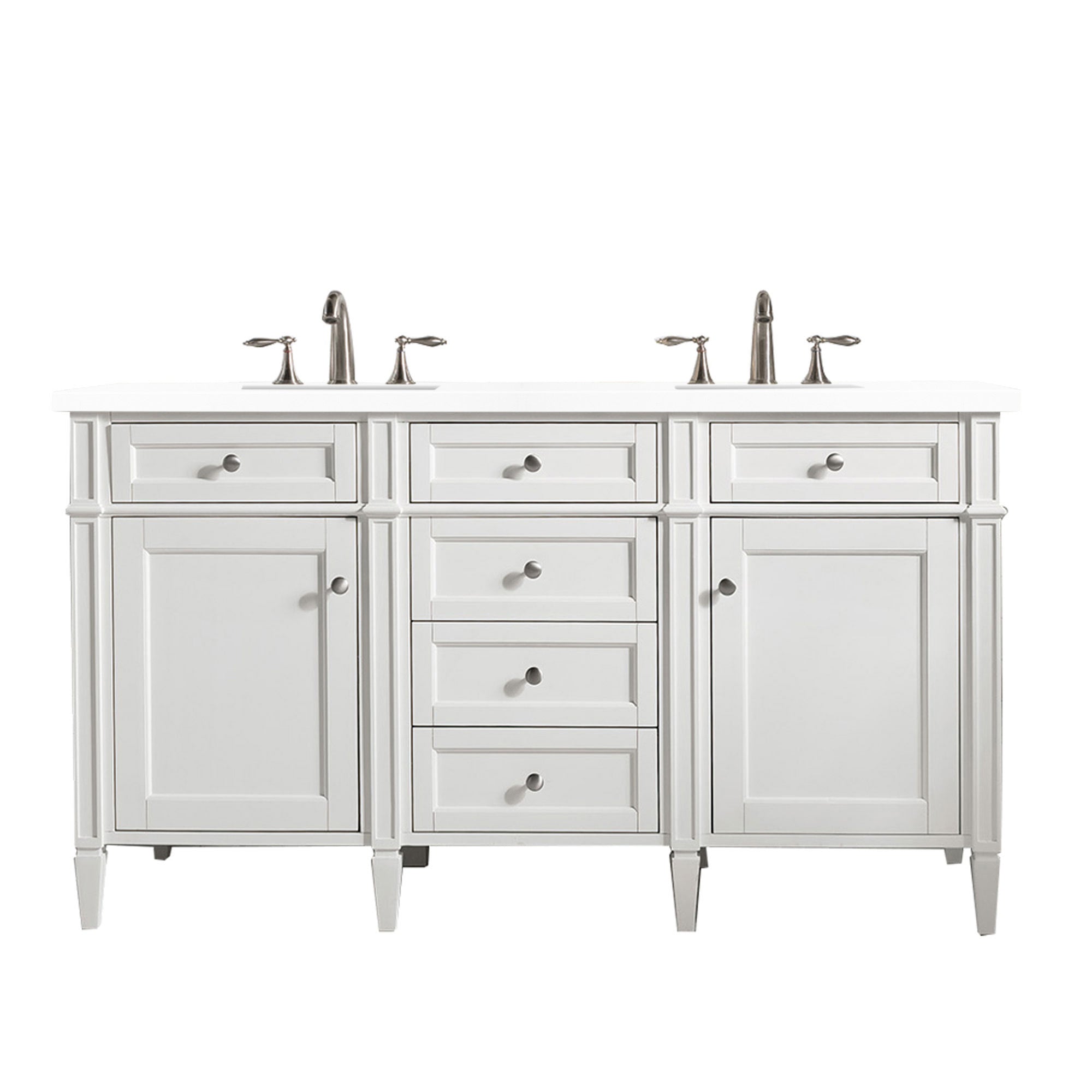 Brittany 60-Inch Bright White Double Bathroom Vanity with 3CM White Zeus Quartz Countertop | Modern Bathroom Upgrade for Master Suite & Guest Bath