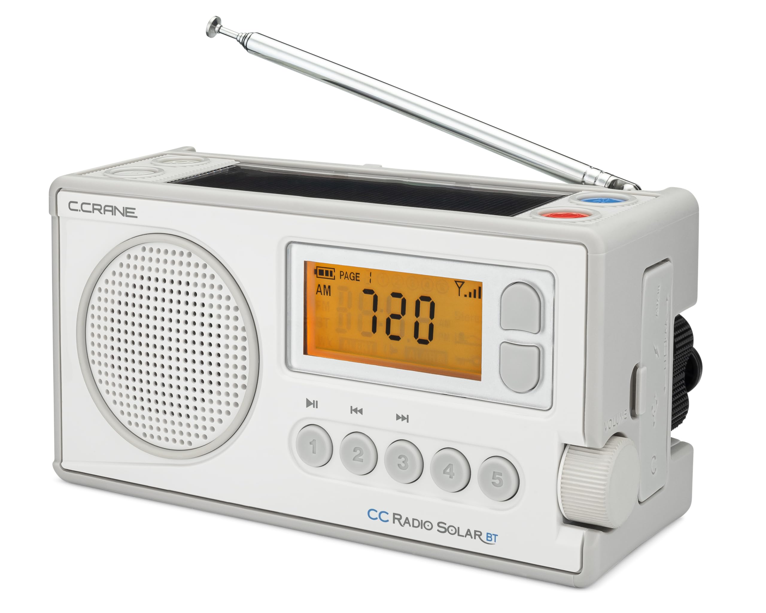 C. Crane CCRadio Solar with Bluetooth, Emergency Crank NOAA Weather AM/FM Radio - Multi-Powered with LED Flashlight & Cellphone Charger - Perfect for Camping, Emergencies & Power Outages