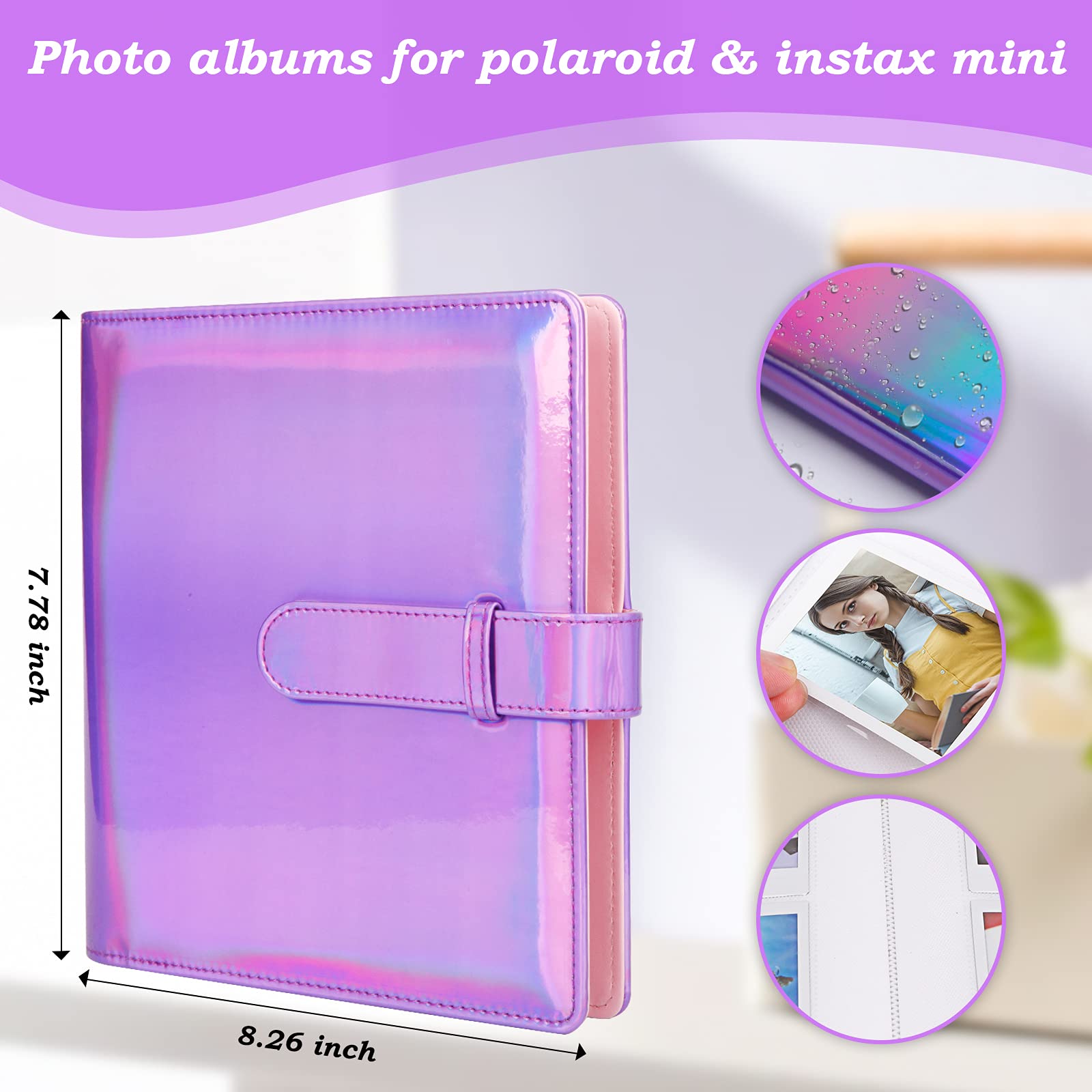 256-Pocket Mini Photo Album for Fujifilm Instax Mini 12/11/9/40/99/90/8/7/Evo/LiPlay - Compatible with Polaroid Snap/PIC-300/Z2300 Cameras & Zip Instant Printer - Holds Kodak 2x3 Instant Photos - Magic Purple - Perfect for Travel, Parties, and Memory Keeping