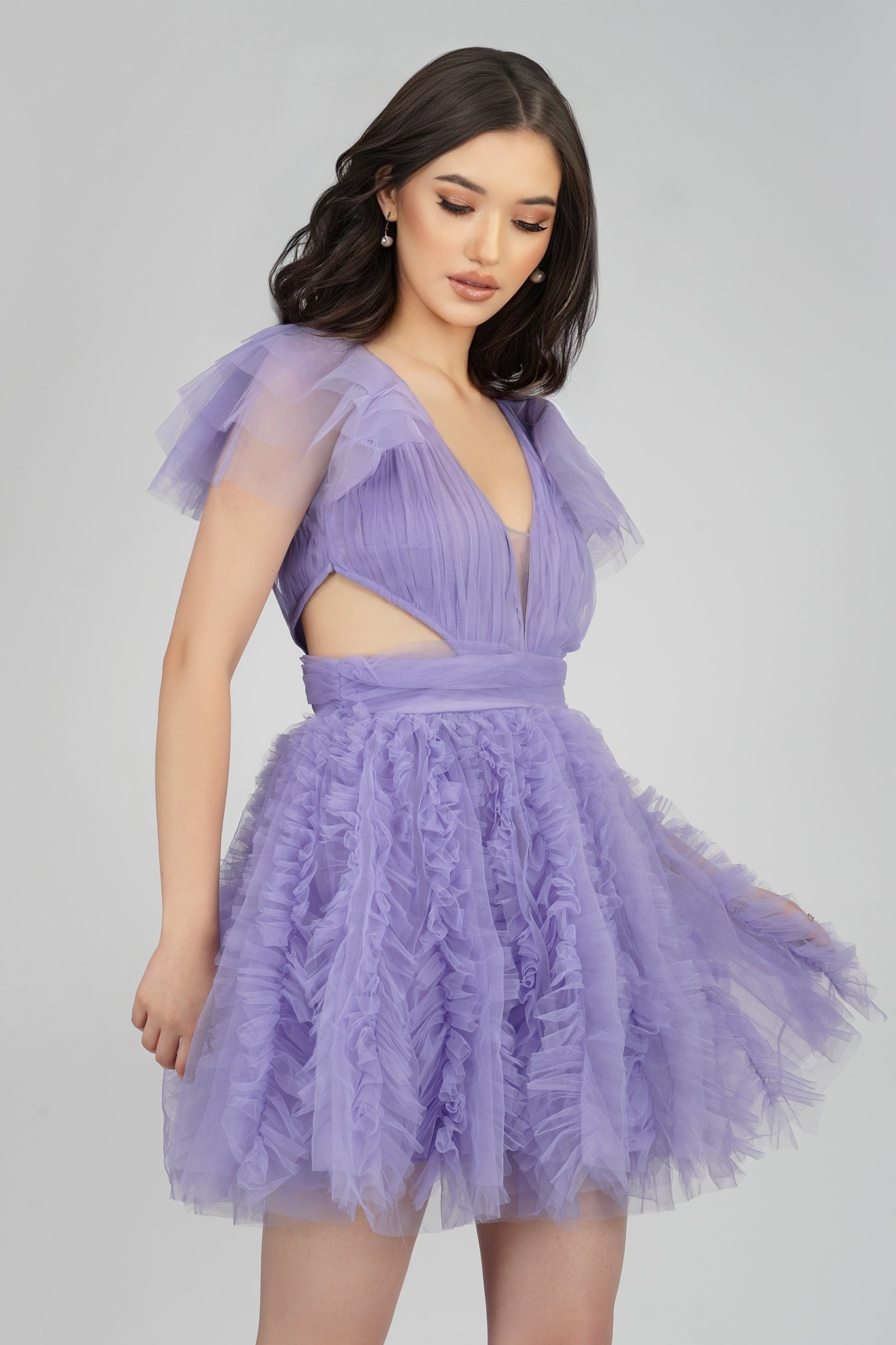 Elegant Sage Purple Tulle Mini Dress for Women - Perfect for Weddings, Parties & Special Occasions