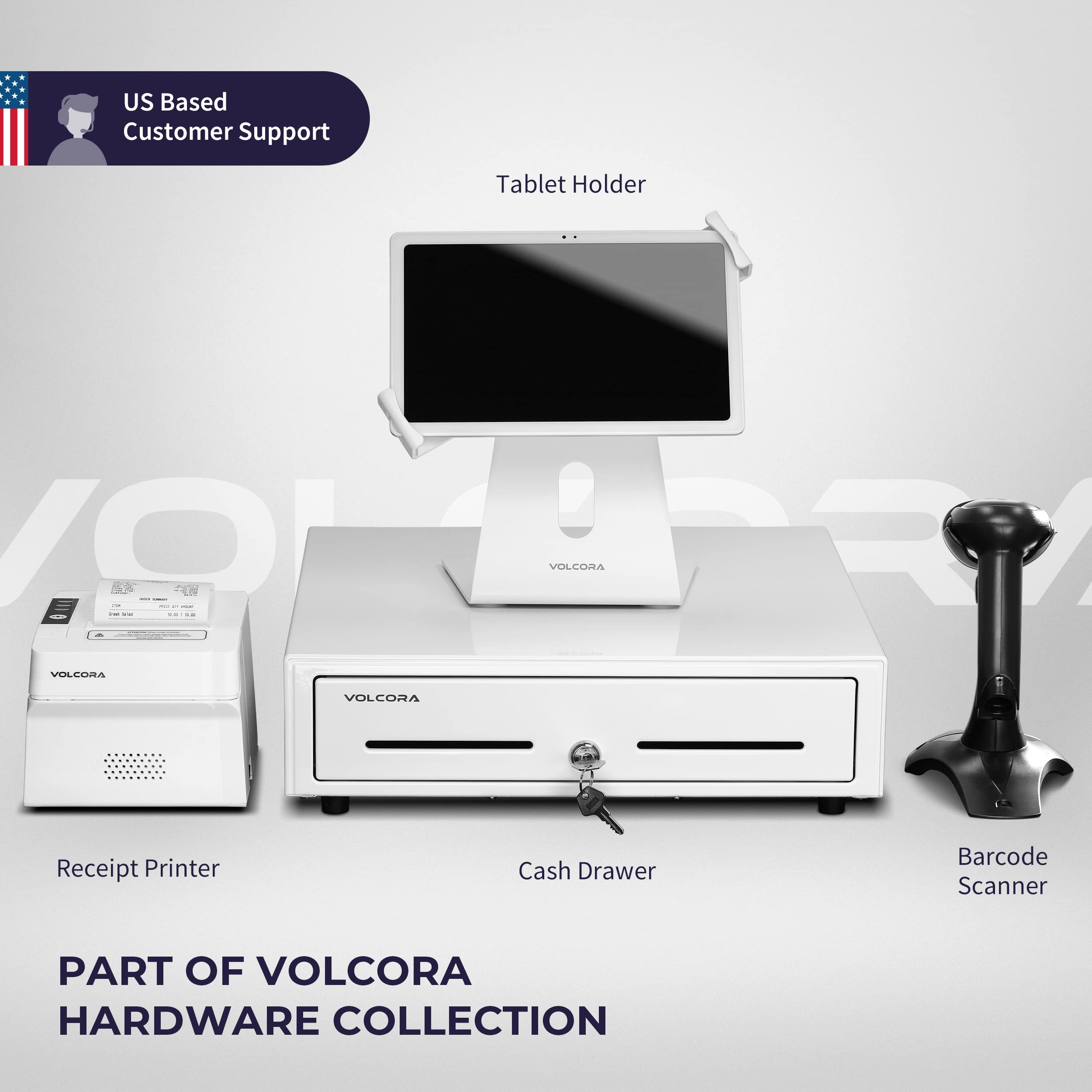 Volcora 80mm Thermal Receipt Printer with Auto Cutter - USB/Bluetooth POS Printer for Windows/MAC/Linux - ESC/POS Command Support & Cash Drawer - High-Speed Kitchen Printer for Restaurants, Retail Stores & Offices - Wall Mountable White POS System