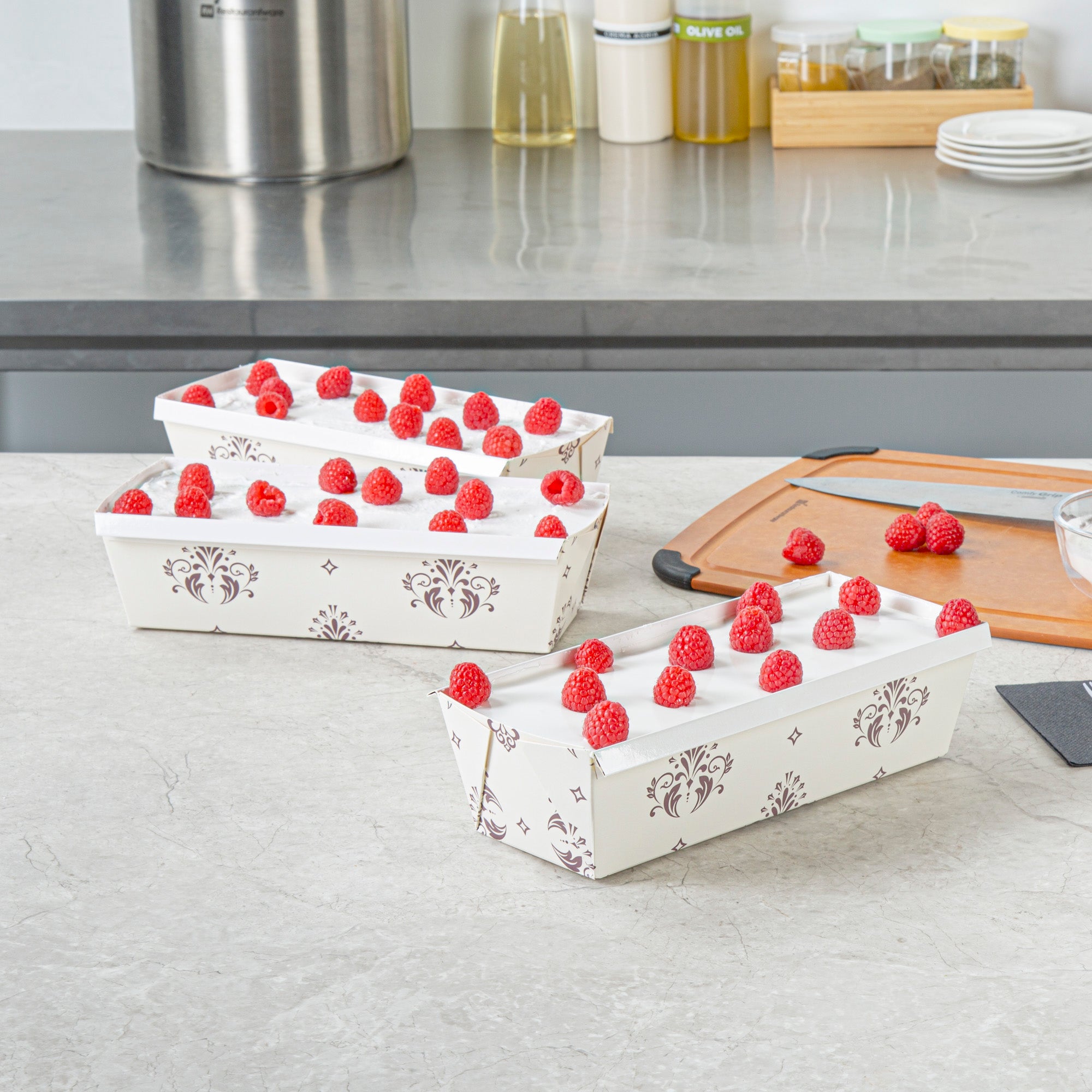 Bake Tek 54 oz Beige Vintage Floral Paper Loaf Pans - Greaseproof & Non-Stick Baking Molds (10.25