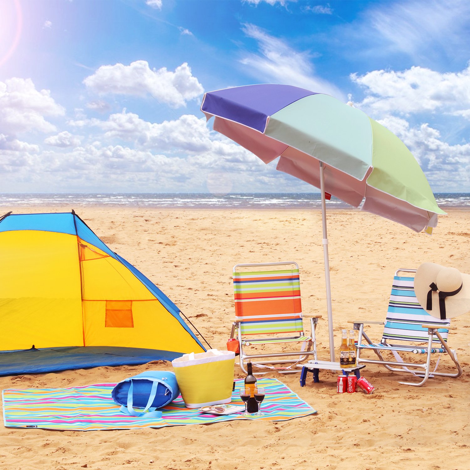 PORTAL 4-Position Folding Beach Chair with Backpack Straps - Lightweight Portable Lounge Chair for Adults (225 lbs Capacity) - Perfect for Beach, Poolside, Camping & Outdoor Relaxation - Green