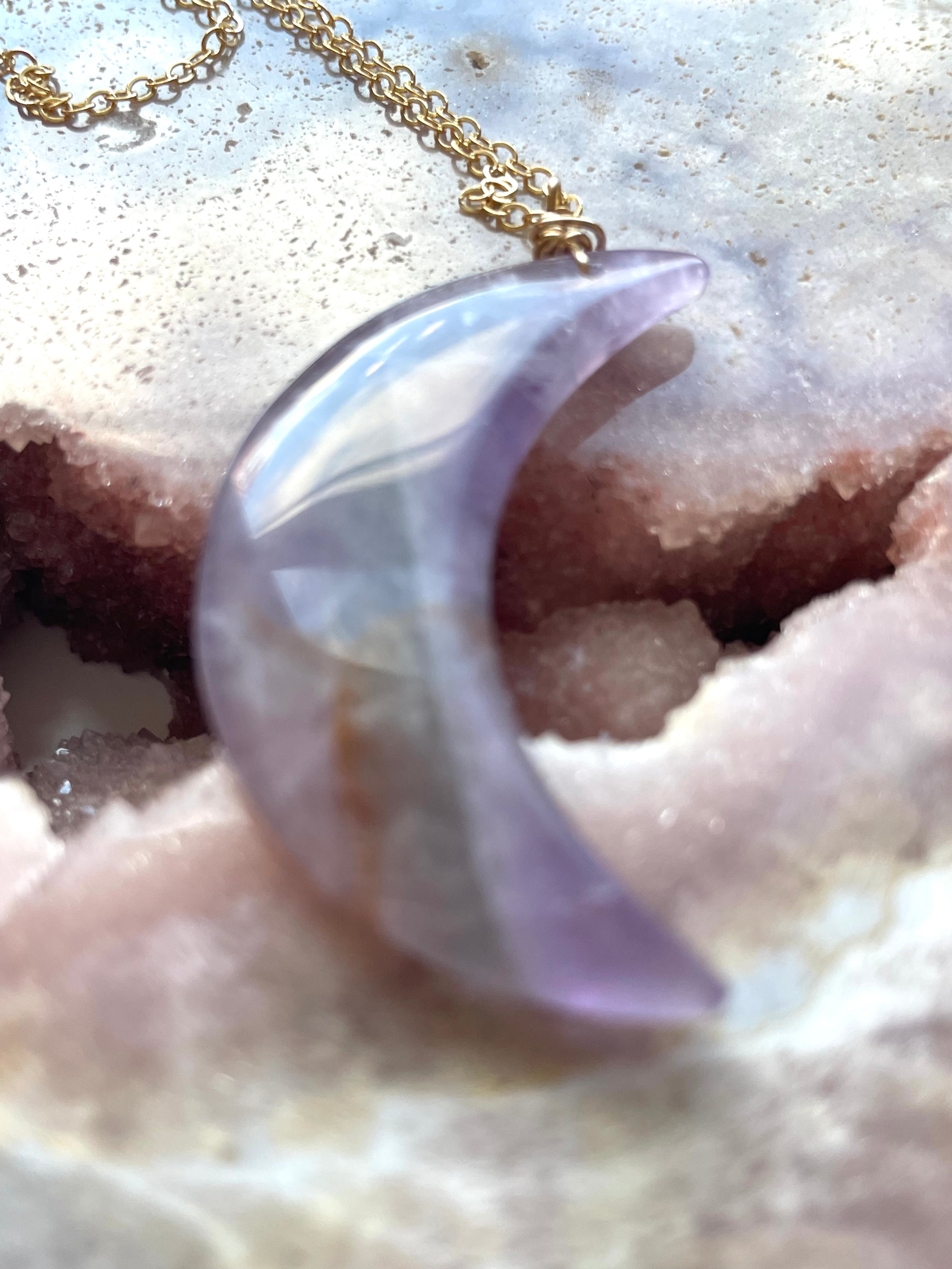 Fluorite Moon Necklace for Women – Healing Crystal Jewelry for Energy Balance & Spiritual Protection | Perfect for Meditation, Yoga & Everyday Wear