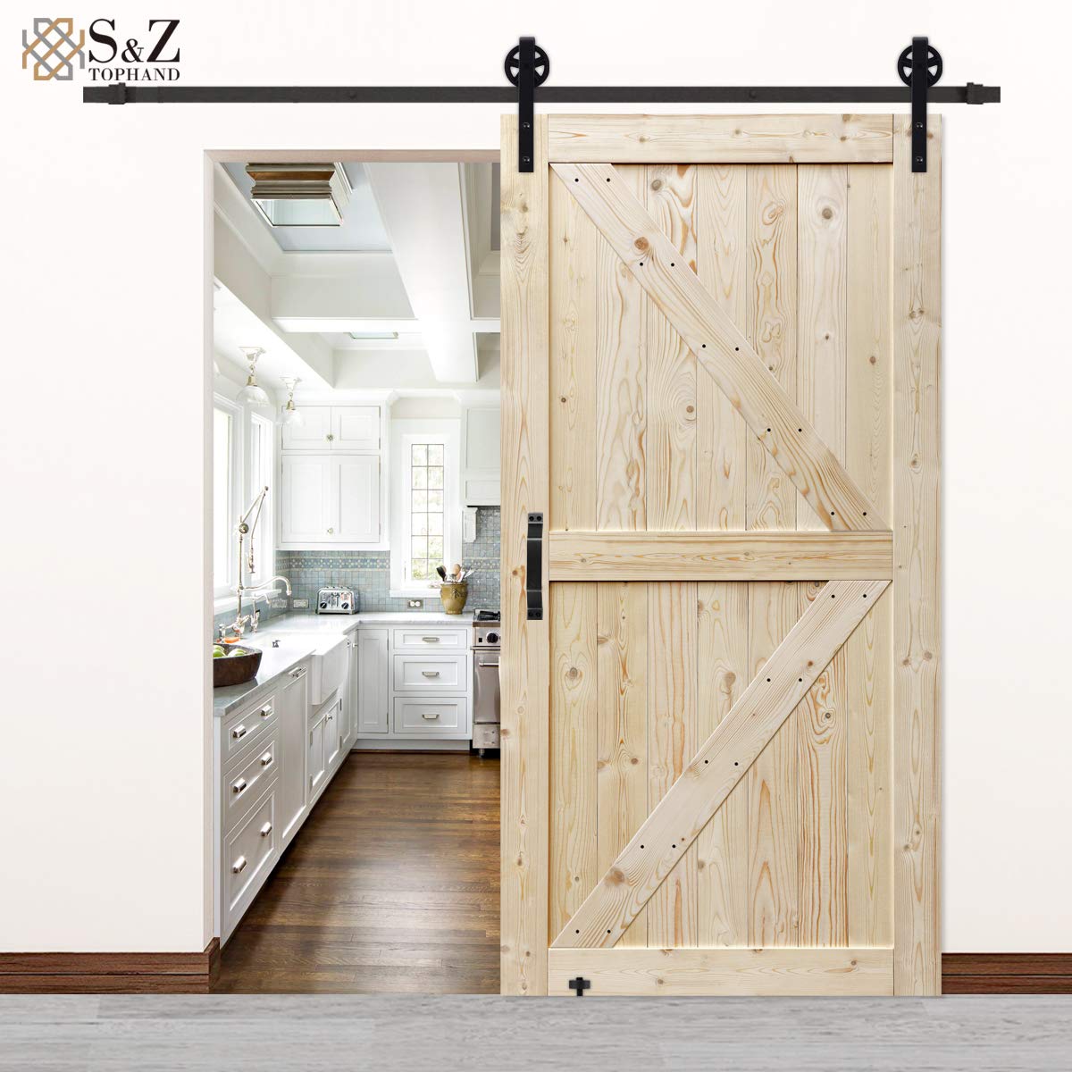 S&Z TOPHAND 40x84 Inch Solid Wood Barn Door - Unfinished British Brace Sliding Door - Modern Style - Easy Assembly - Perfect for Bedroom, Closet, or Farmhouse Décor (40 Inch, Unfinished)