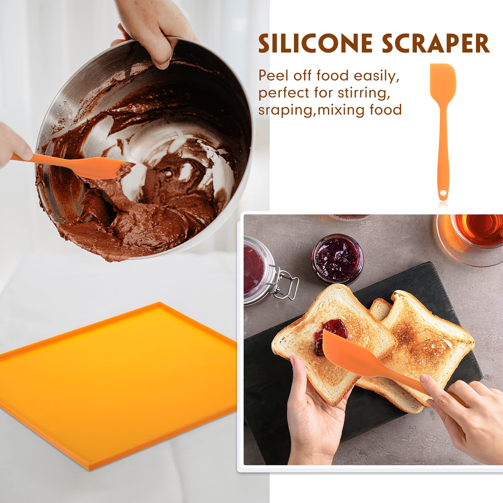 Thenshop 8 Pcs Silicone Dehydrator Sheets with Edge + 10 Pcs Mesh Dehydrator Mats with Silicone Scraper - Non-Stick Fruit Leather Trays for Liquid, Meat & Fruit (Orange) - Perfect for Food Dehydrators, Jerky Making & Healthy Snacks