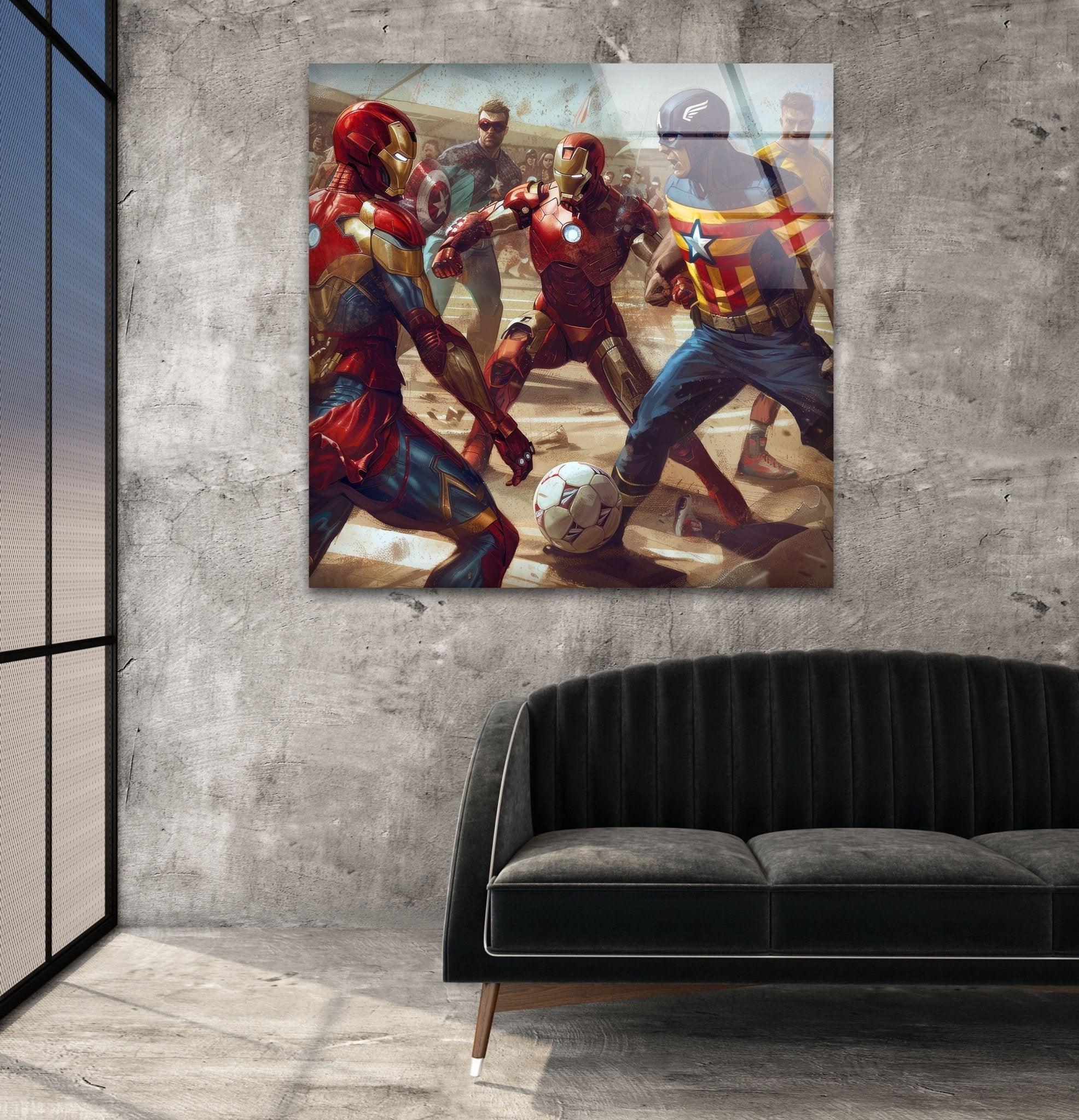 Avengers Soccer Glass Wall Art - Marvel Superheroes Decor for Kids Room, Game Room & Office - Perfect Gift for Fans & Collectors