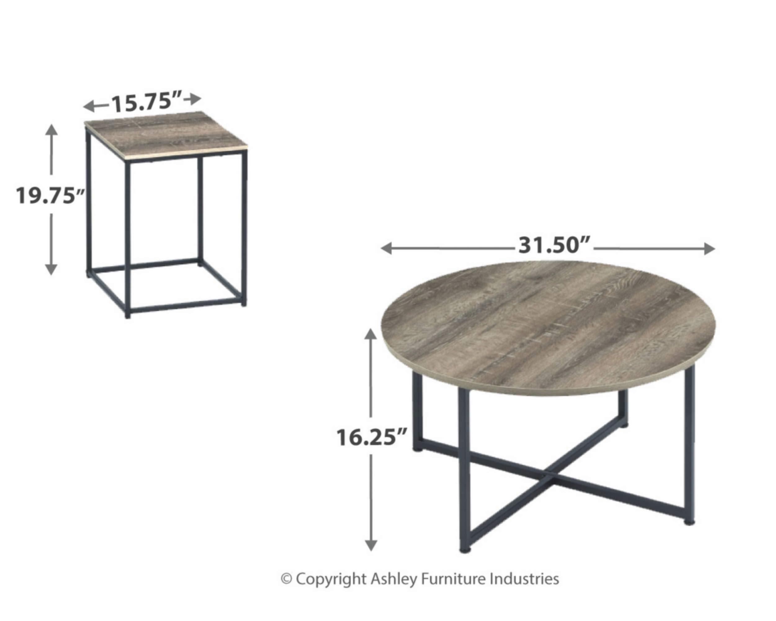 Signature Design by Ashley Wadeworth Urban Wood Grain 3-Piece Coffee Table Set - 1 Coffee Table & 2 End Tables in Brown & Black - Perfect for Living Room, Lounge & Home Decor