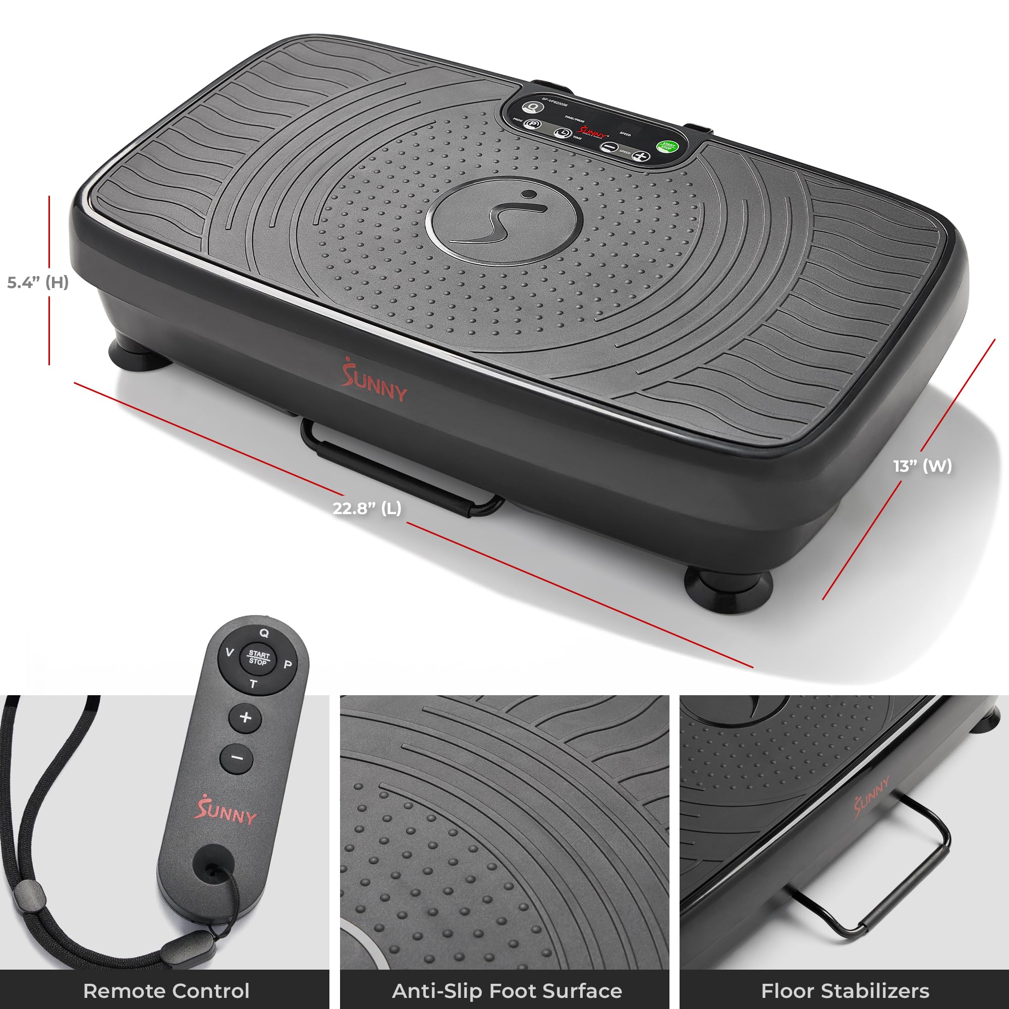 Sunny Health & Fitness Vibration Plate Exercise Machine - Full Body Workout Platform with 20 Speeds & 5 Modes for Lymphatic Drainage, Weight Loss & Muscle Recovery | Home Gym Equipment for Tension Relief & Fitness Training
