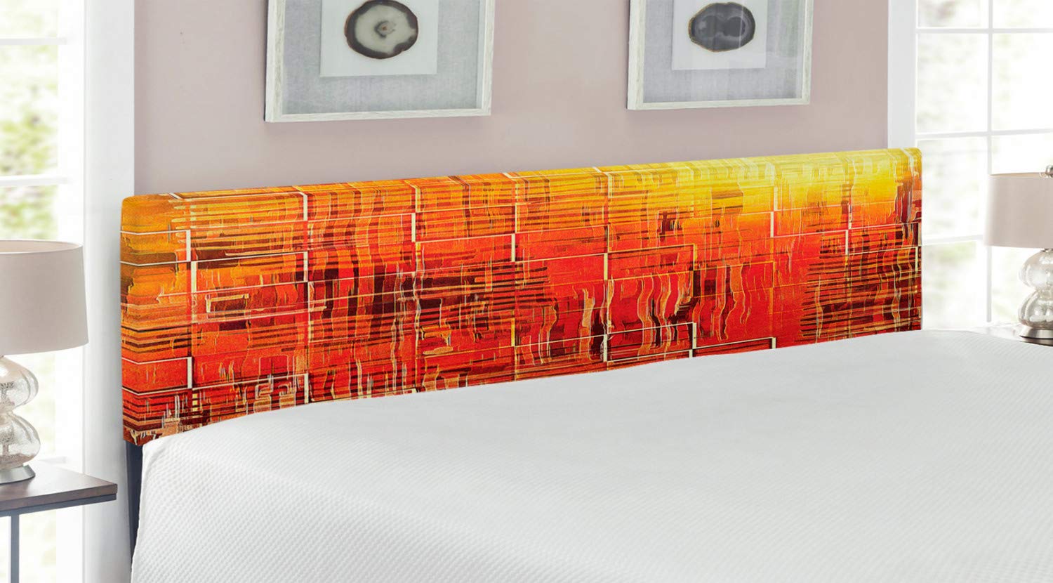 Ambesonne King Size Burnt Orange Upholstered Headboard - Modern Mosaic Art Texture with Decorative Metal Frame & Memory Foam - Fall-Themed Bedroom Decor for Master Bedroom or Guest Room