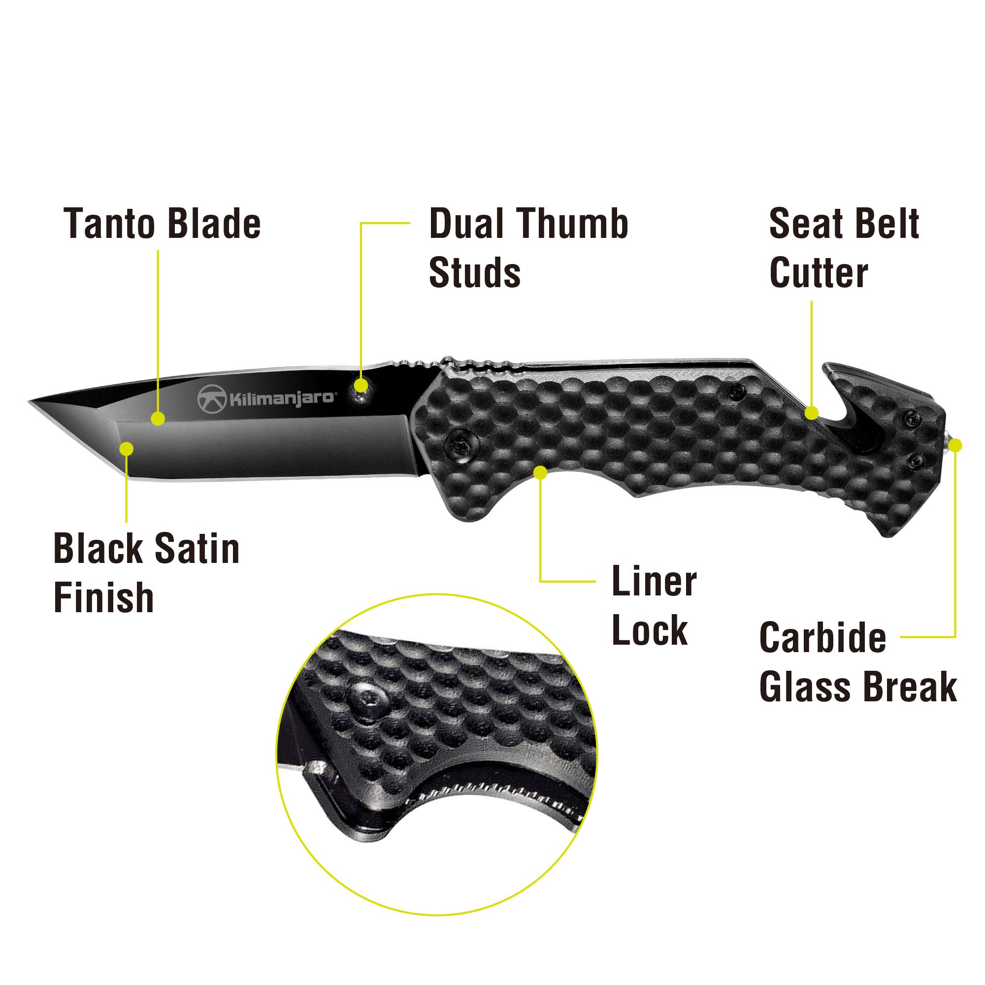 Kilimanjaro 910033 KJ910033 Fixed Blade Hunting Knife - Outdoor Camping, Survival, Kitchen & Tactical Use - Black Finish - Perfect for Hiking, Fishing & Bushcraft Activities
