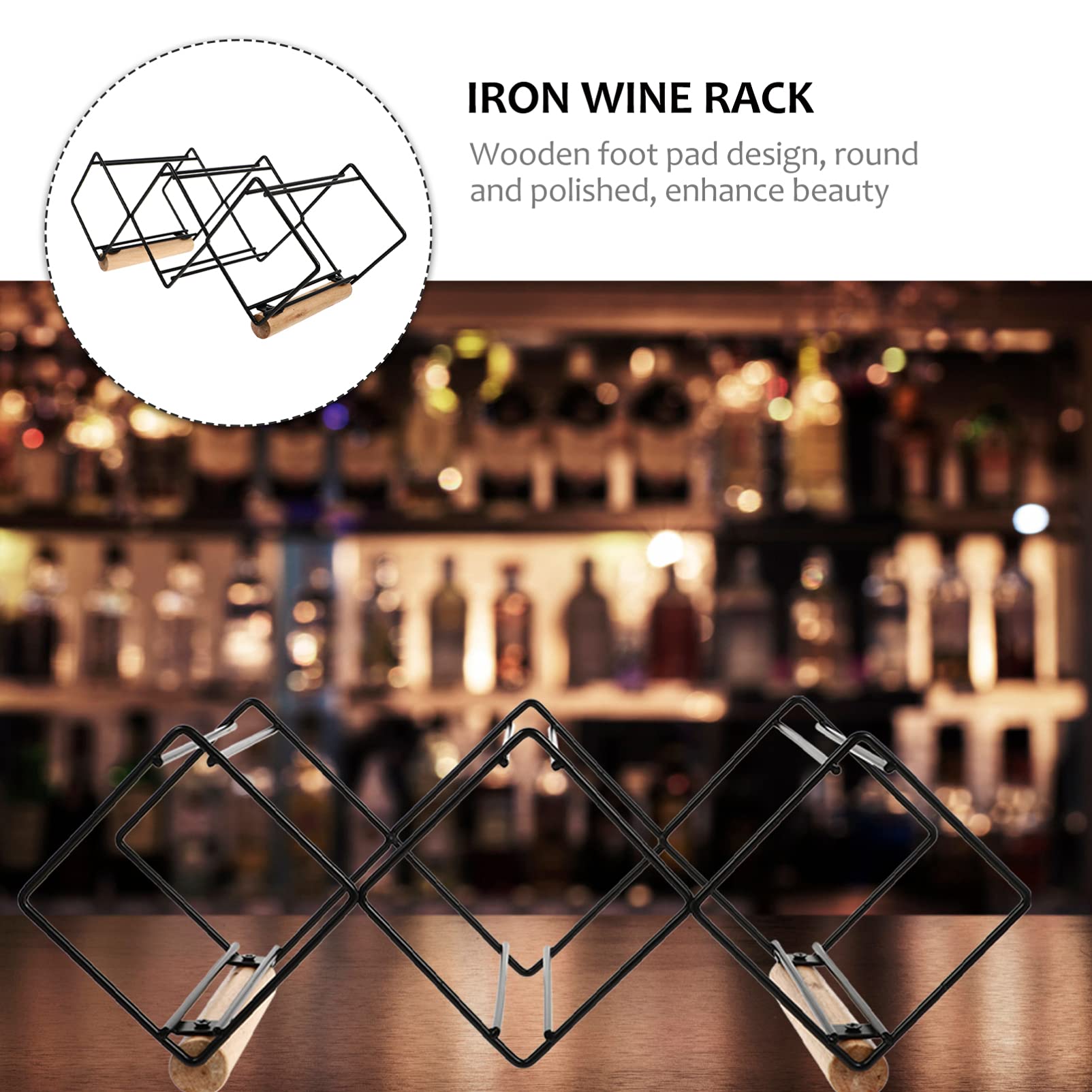 Stylish Hemoton Iron Wine Bottle Rack with Wood Base - Wine Display Organizer for Home Bar, Kitchen Counter, or Wine Cabinet Storage - Perfect for Entertaining Guests & Home Decor