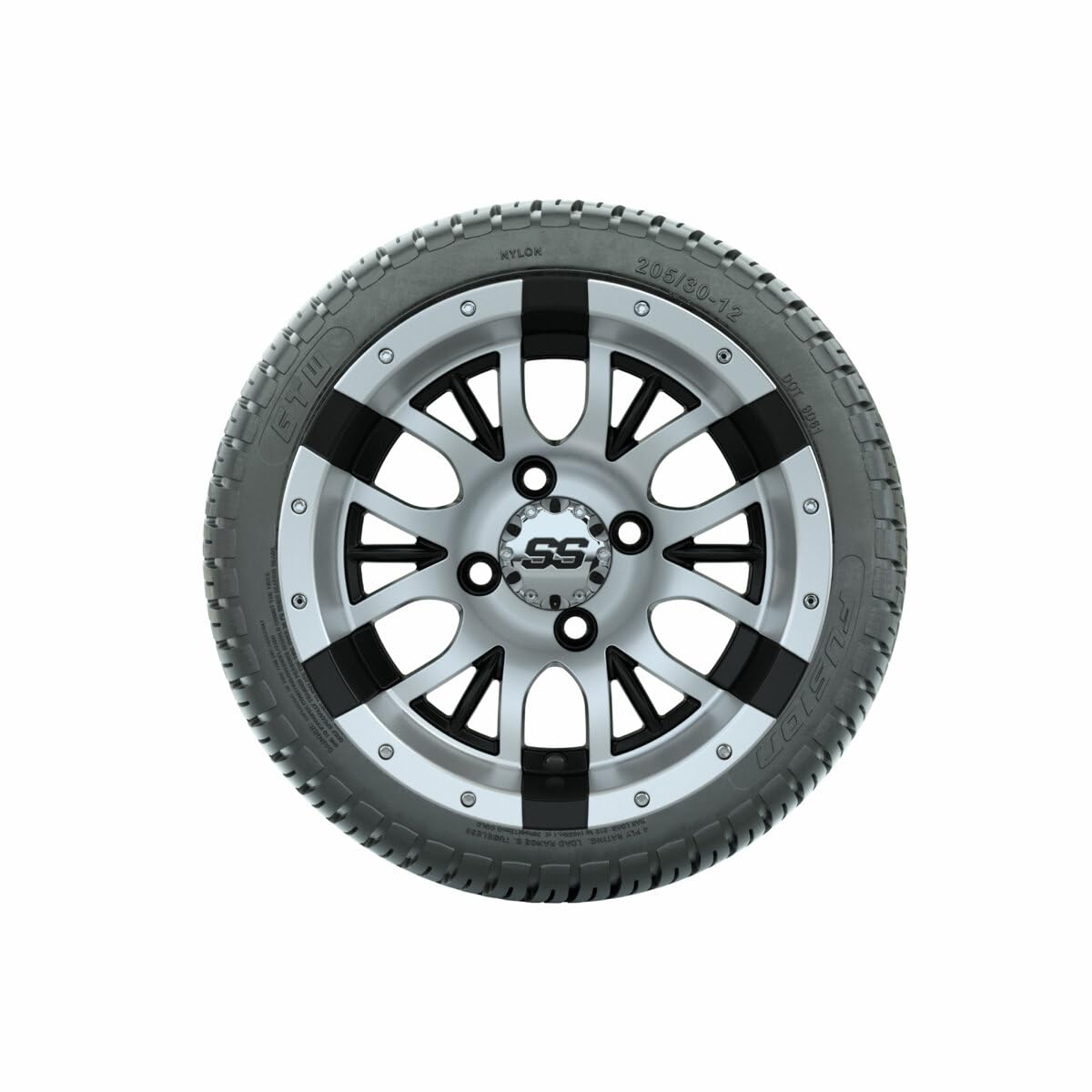 12 Inch Golf Cart Wheels and Tires Combo - GTW Diesel Machined/Black Wheels with 205/30-12 (17