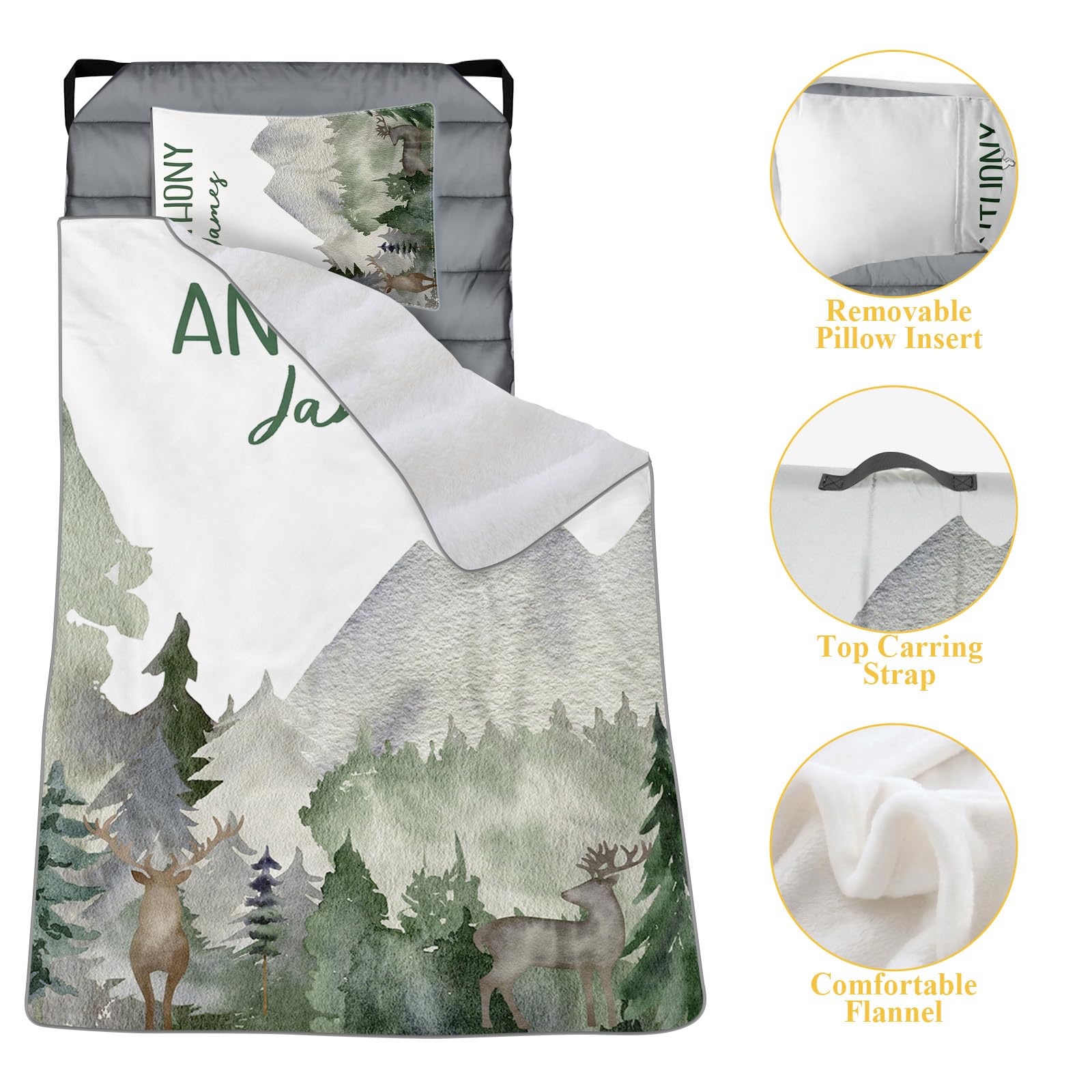 Personalized Toddler Nap Mat with Flannel Blanket & Removable Pillow - Custom Name Slumber Bag for Preschool & Daycare - Roll Up Sleeping Mat for Boys & Girls with Cute Animal Designs | Perfect for Naptime, Travel & Sleepovers