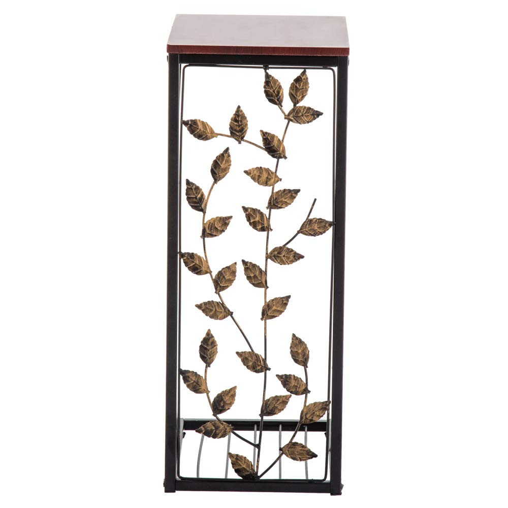 Brown Wooden C-Shaped End Table with Leaf Pattern - Sofa Side Table, Coffee Tray & Snack Table for Living Room - Perfect for Small Spaces, Apartments & Cozy Home Decor
