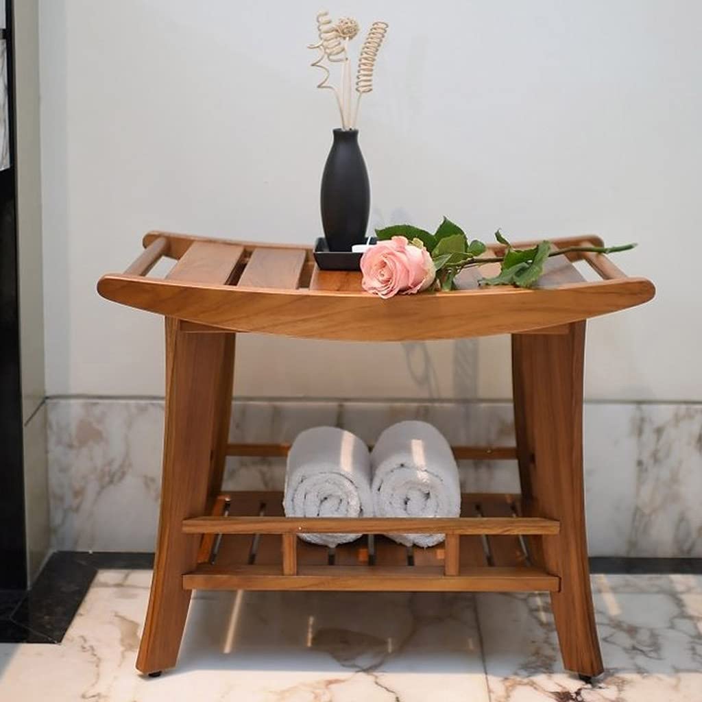 Cambridge Casual Teak Wood Estate Shelf - Natural Brown Shower Bench | Rustic Bathroom Decor, Spa Seating & Entryway Storage Solution