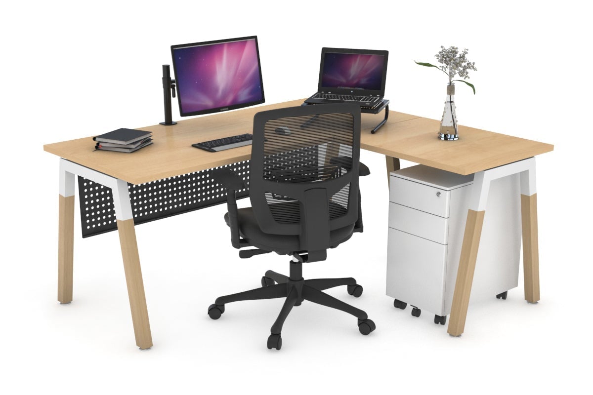 L-Shaped Corner Office Desk with Quadro A Legs & Wood Cross Beam - 1400L x 1450W - Perfect for Home Office, Study Room & Workspace Organization