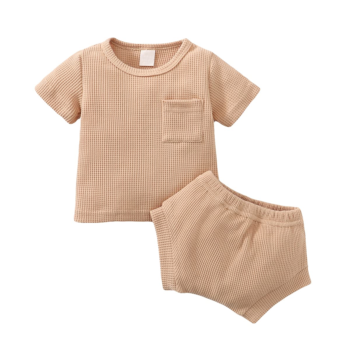 Summer Toddler Clothes Set - Unisex Baby Boy Girl Short Sleeve Pocket Shirt & Shorts Outfit | Soft Waffle Knit Fabric | Playtime, Beach & Casual Wear