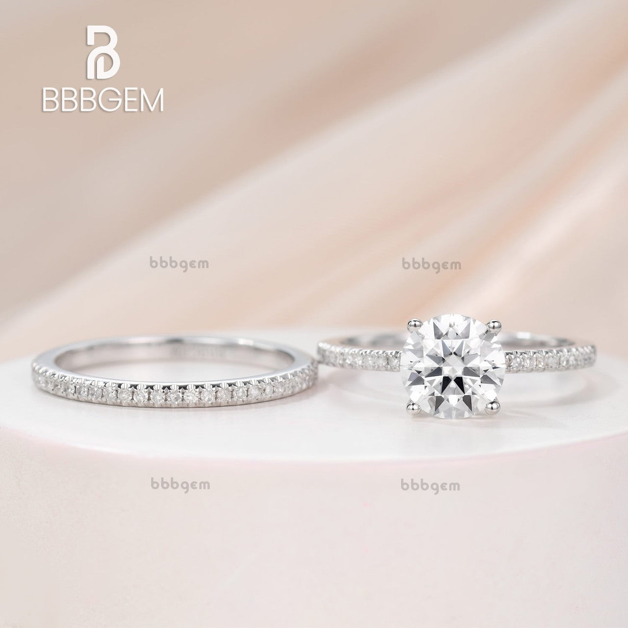 Moissanite Engagement Ring & Wedding Band Set - 7mm Round Solitaire Eternity Ring in 14K Rose Gold (D-E-F Colorless) | Perfect for Proposals, Anniversaries & Bridal Jewelry