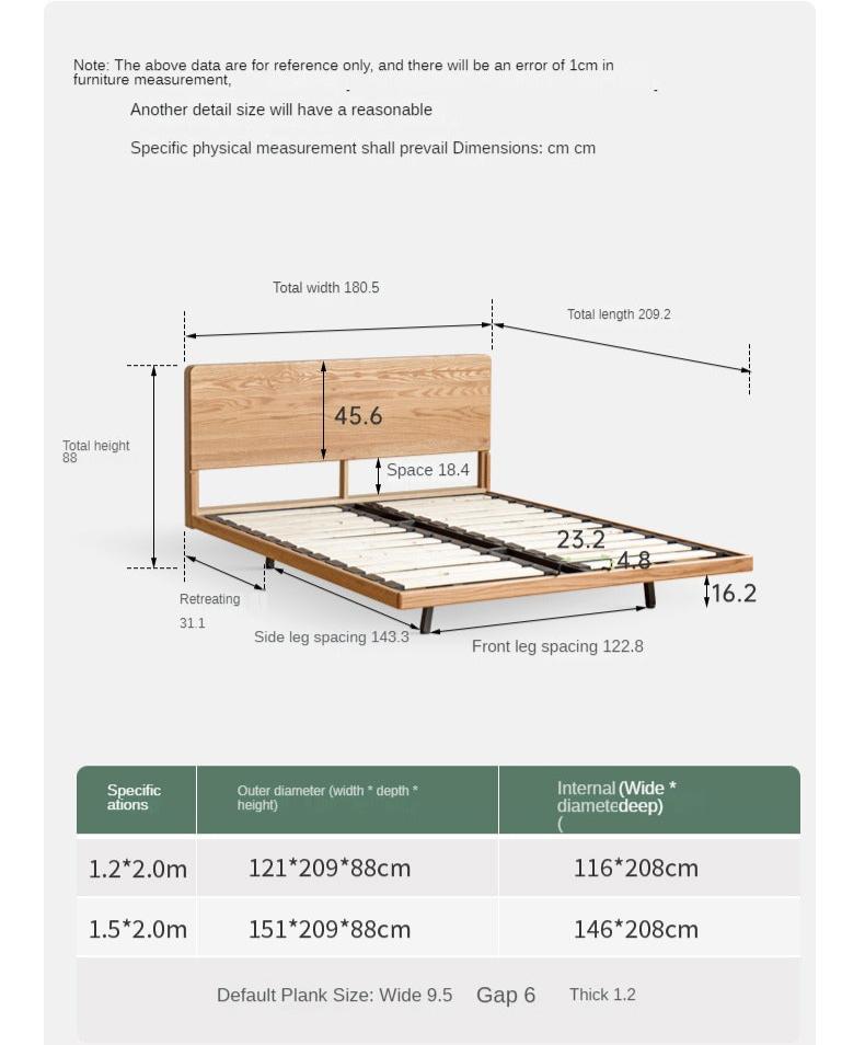 Oak Solid Wood Suspended Bed Frame - Queen Size Floating Platform Bed with Headboard - Modern Minimalist Bedroom Furniture for Loft, Apartment & Small Spaces