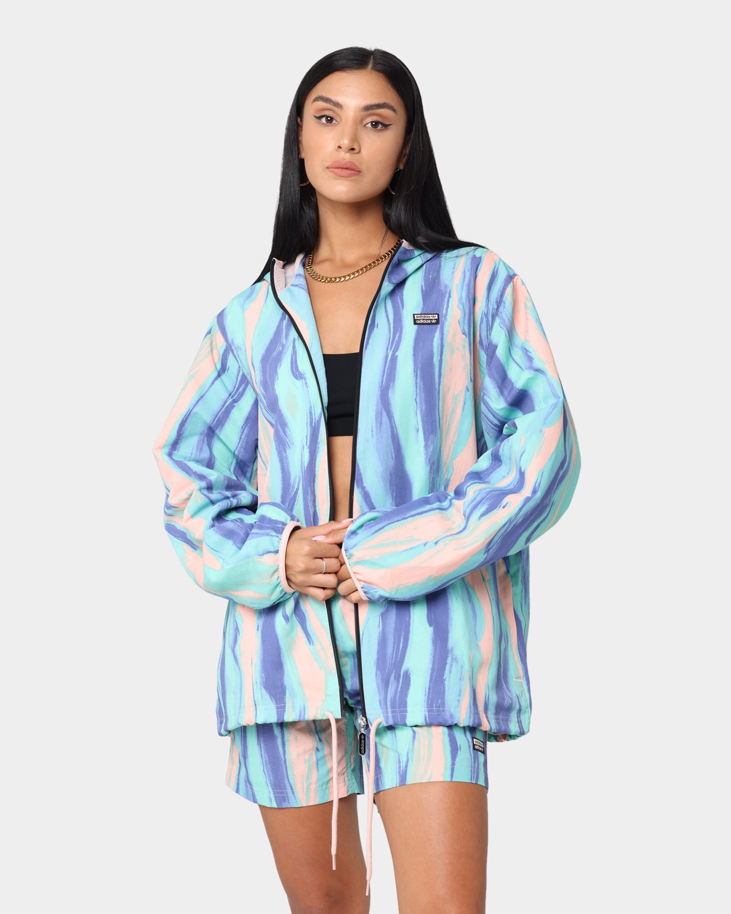 Adidas Marbled Paint Patrick Kyle Windbreaker Jacket - Vapor Pink & Multi-Color | Lightweight Water-Resistant Running & Outdoor Sports Windbreaker for Men