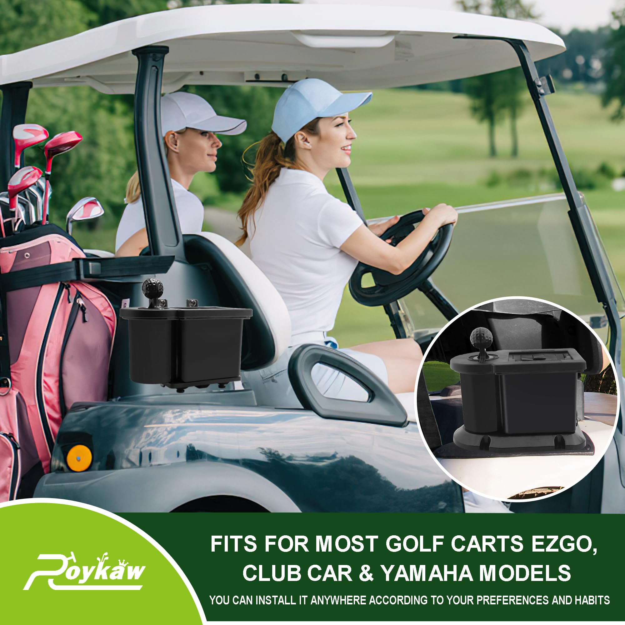 Roykaw Golf Cart Ball & Club Head Cleaner - Compatible with EZGO, Club Car, Yamaha (Includes Precedent Bracket Upgrade) - Perfect for Golf Course Maintenance & Equipment Cleaning