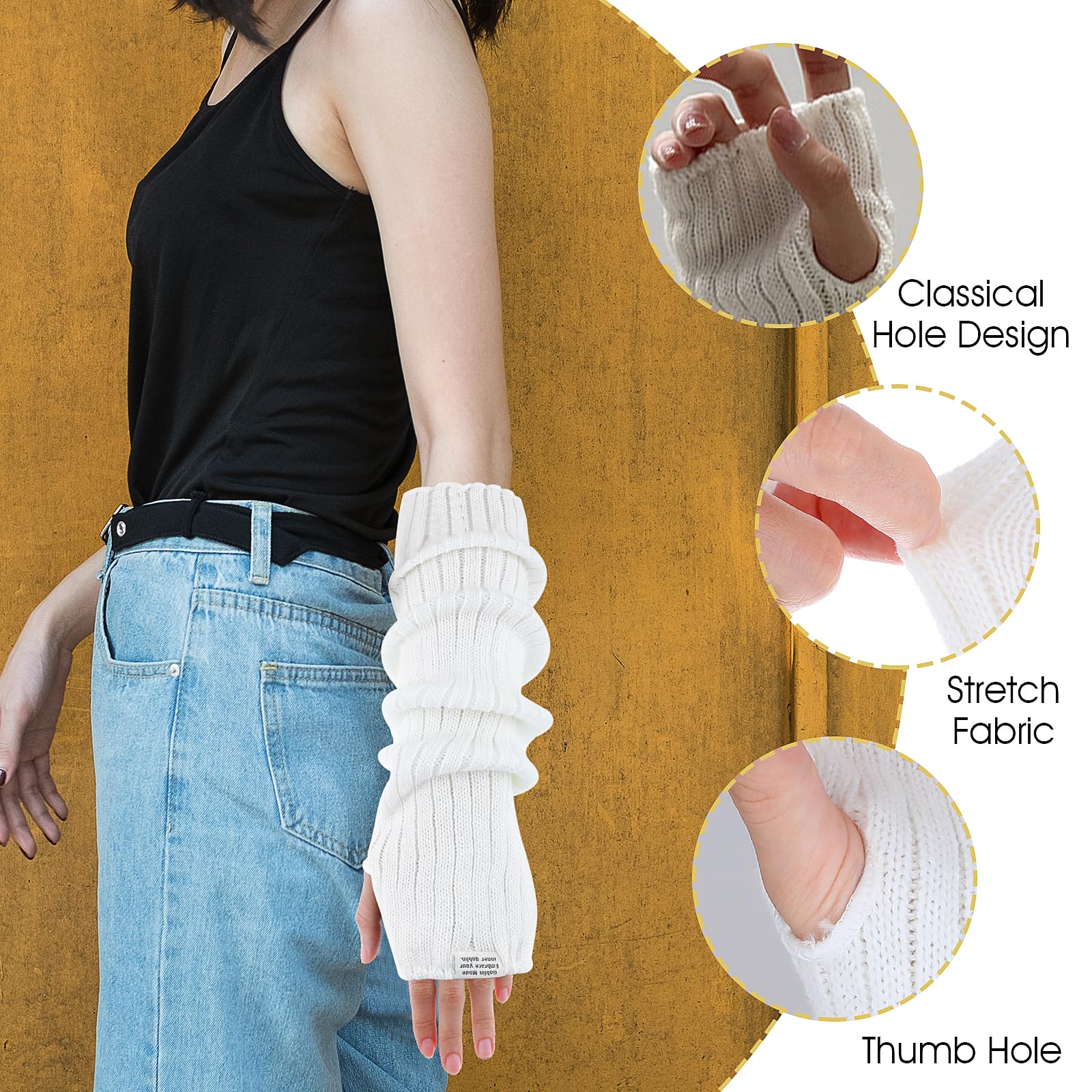 Y2K Fashion Fingerless Arm Warmers - Cute White Harajuku Knitted Long Sleeve Arm Covers for Women | Perfect for Winter, Concerts & Street Style Outfits