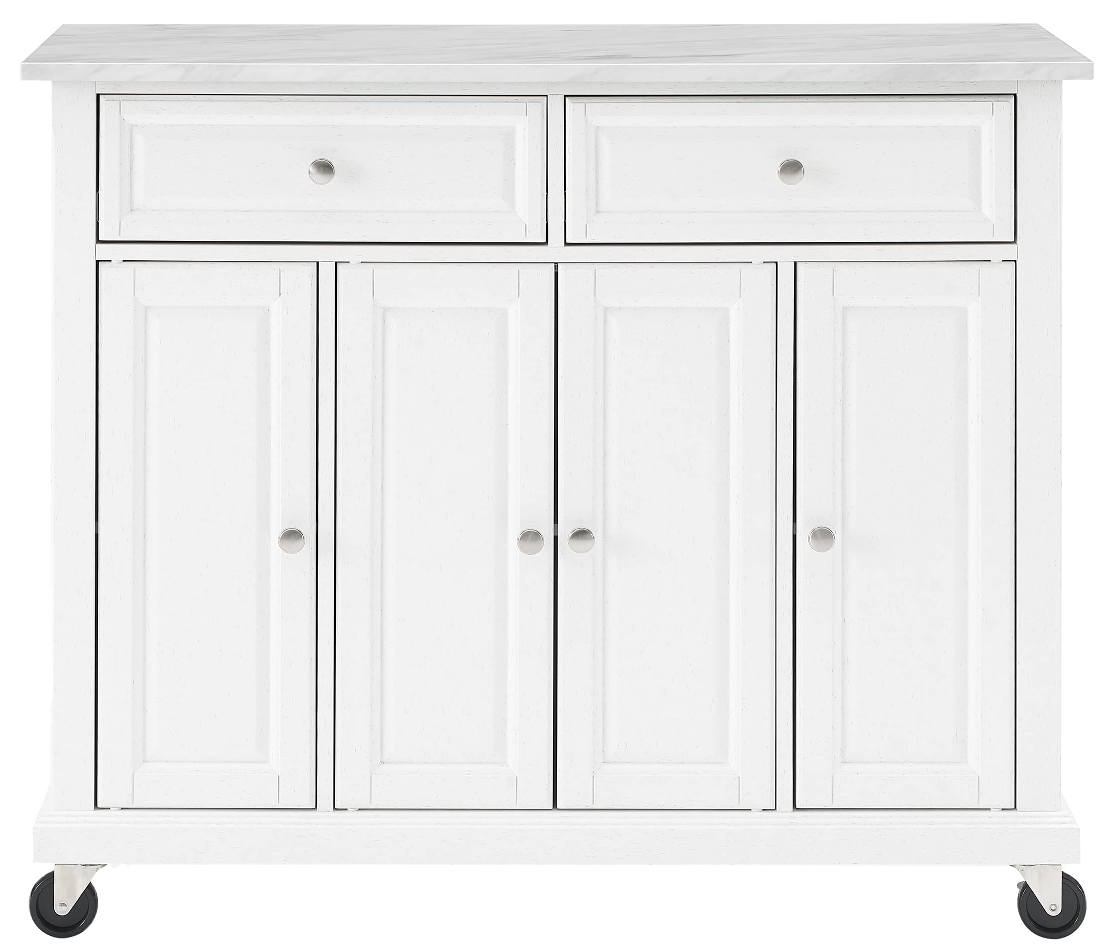 Crosley Avery Rolling Kitchen Island Cart with Shelves - White Distressed Finish | Microwave Stand, Coffee Bar Station & Storage Organizer | Perfect for Small Kitchens, Apartments & Breakfast Nooks