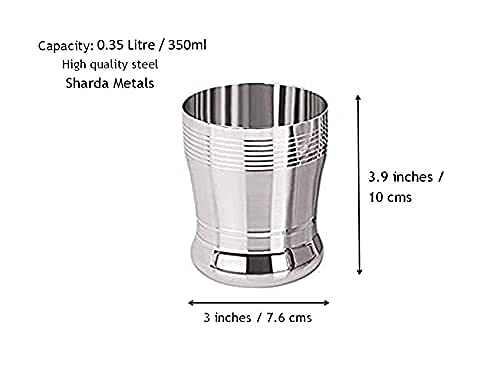 Sharda Metals Stainless Steel Water Glasses Set of 2 - 350ml (12oz) BPA-Free, Durable & Rustproof Drinking Cups for Home, Office, Restaurant, and Outdoor Use