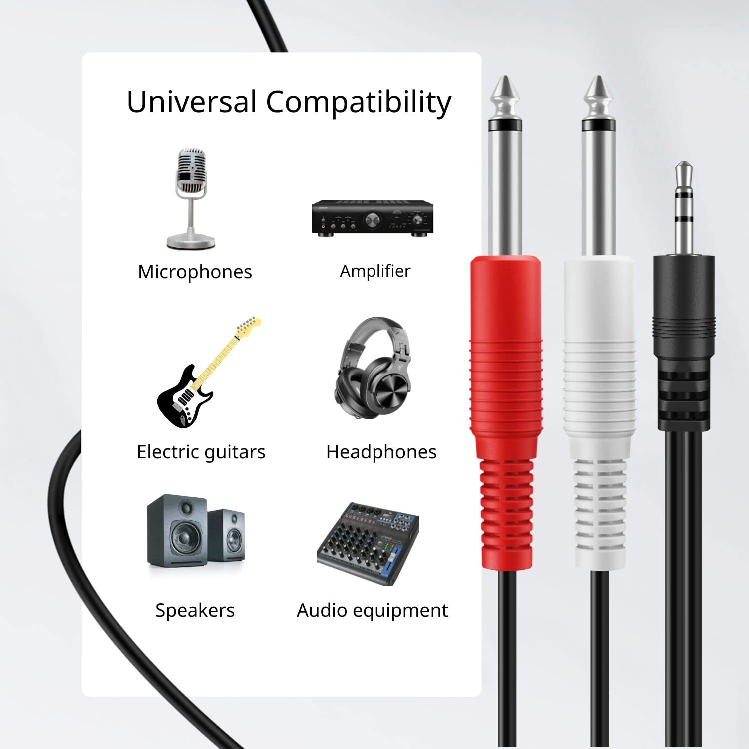 TNP Products 3ft 3.5mm TRS to Dual 6.35mm TS Audio Cable - Male to Male Y Splitter for Headphones, Smartphones, Laptops, Speakers, Amplifiers & Audio Mixers - Perfect for Home Studios, DJ Setups & Live Performances