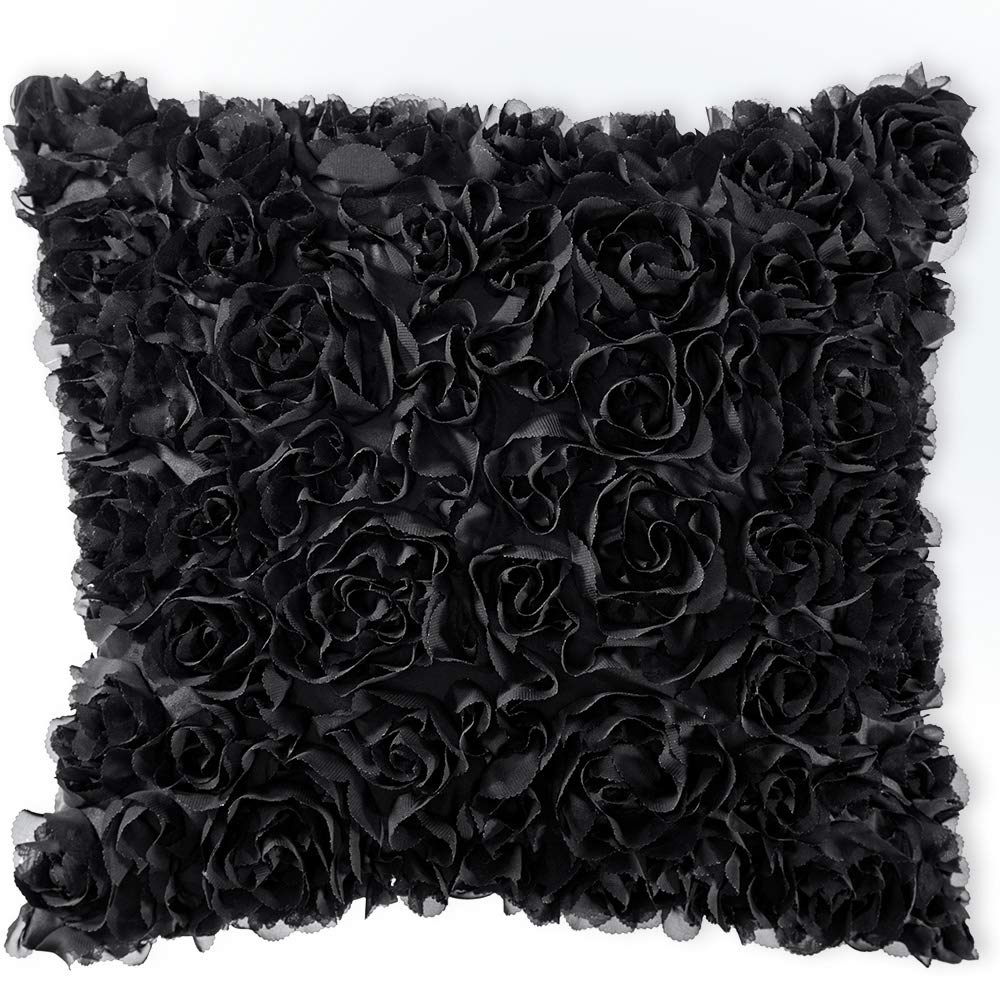 MIULEE 3D Decorative Romantic Valentines Rose Flower Throw Pillow Cover - 18x18 Inch (45x45cm) Black Chiffon Pillowcase for Sofa, Bedroom, Car - Perfect for Weddings, Gifts & Home Decor