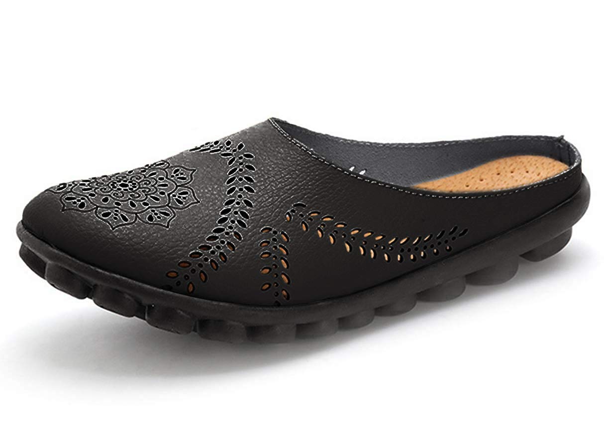 LFHT Women's Backless Leather Loafers - Slip On Mules for Walking & Indoor Comfort - Perfect House Slippers, Office Shoes & Casual Wear