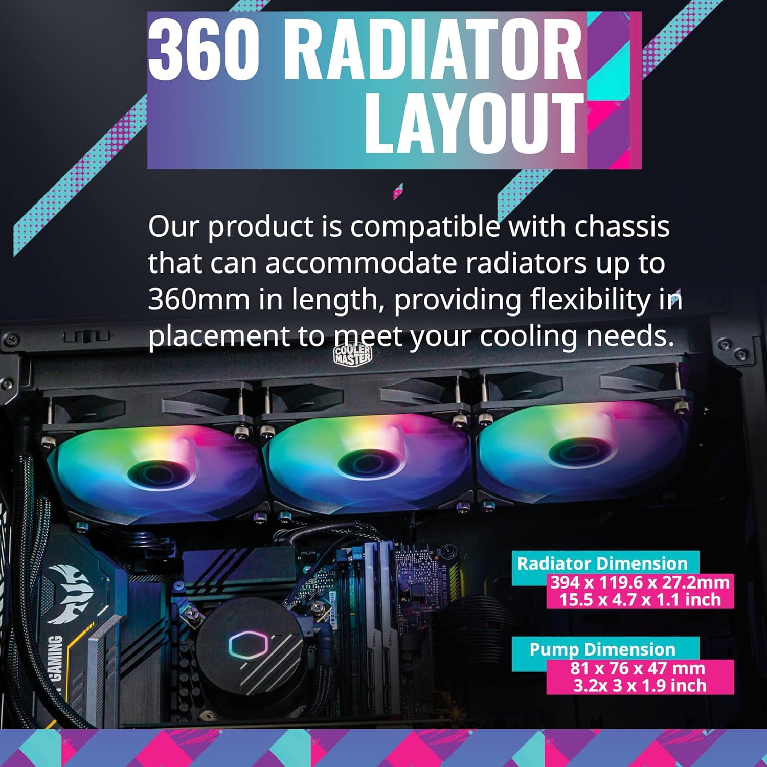 Cooler Master MasterLiquid 360L Core ARGB CPU Liquid Cooler - High Performance Dual Chamber Gen S Pump, Premium Radiator & 120mm ARGB Fans, Compatible with LGA 1700 & AM5 Sockets - Black - Perfect for Gaming PCs, Workstations & Overclocking Systems