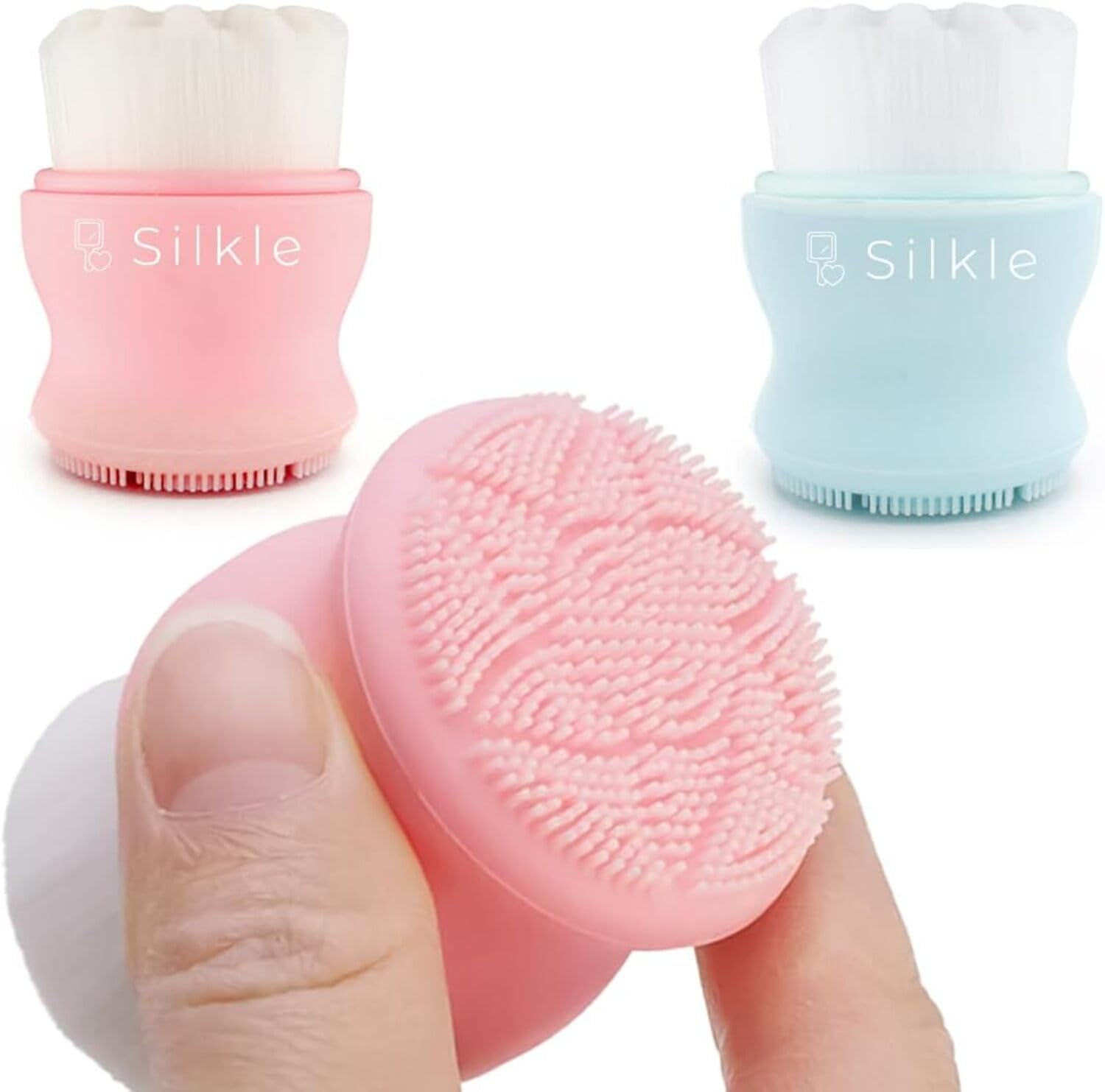 **Silicone Face Scrubber for Gentle Exfoliation & Cleansing - 2 Pack (Pink & Blue) - Soft Facial Brush for Skincare, Blackhead Removal & Makeup Removal - Perfect for Daily Face Wash & Spa Routine**