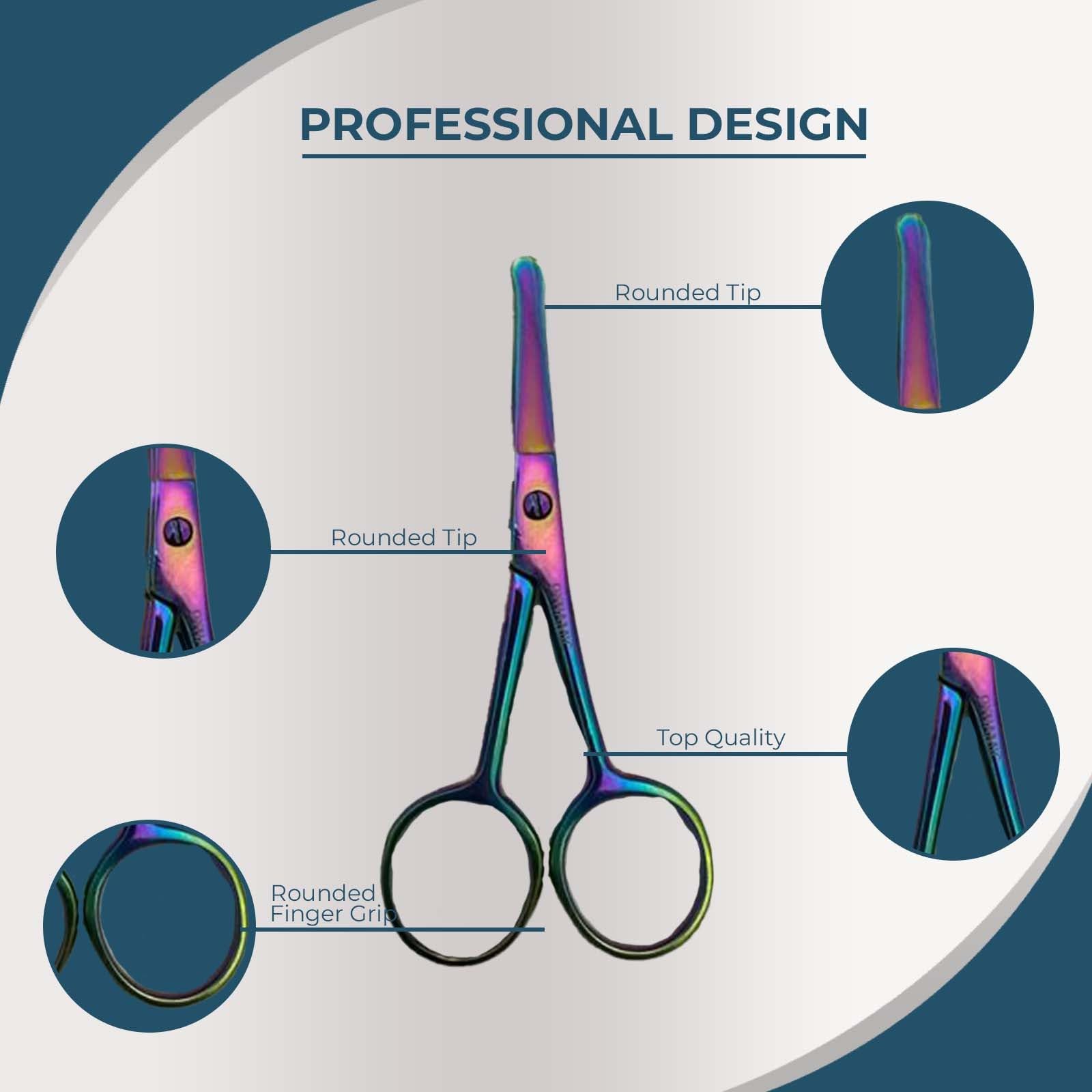 Professional Stainless Steel Facial Hair Scissors for Men & Women - Eyebrow, Nose, Mustache, Beard & Eyelash Trimming with Rounded Safety Tips | Precision Grooming Scissors for Home & Travel Use