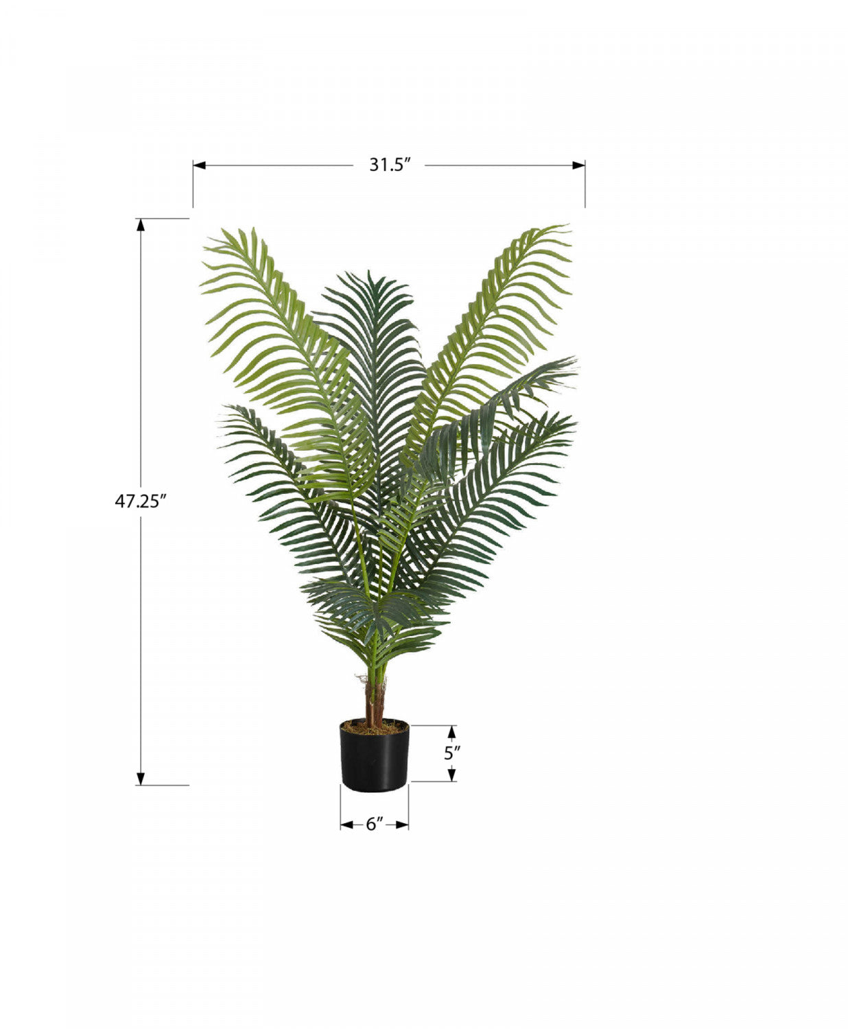 47 Inch Artificial Palm Tree with 6 Black Pots - Realistic Green Faux Plant for Home Decor, Office, Living Room, and Indoor Spaces