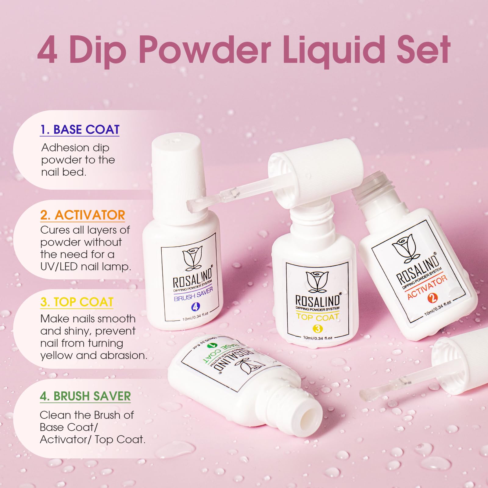 ROSALIND 13PCS Dip Powder Nail Kit - Summer Spring Clear Jelly Pink Translucent Dip Nails Powder Starter Kit with 6 Colors, Base Top Coat, Activator & Brush Saver | DIY Manicure at Home, Salon Quality Nails for Parties & Special Occasions