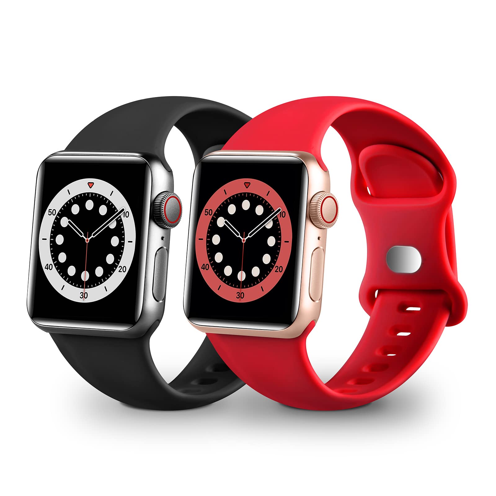 2 Pack Soft Silicone Sport Replacement Bands Compatible with Apple Watch 38mm 40mm 41mm 42mm 44mm 45mm - for Women & Men, iWatch Series 8/7/6/5/4/3/2/1/SE - Black & Scarlet Red - Perfect for Workouts, Running & Daily Wear